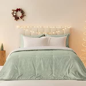 Comfort Spaces Twin Comforter Set - Sage Green Microfiber, 2-Piece Farmhouse Boho Bedding With Knitted-Like Texture, All Seasons