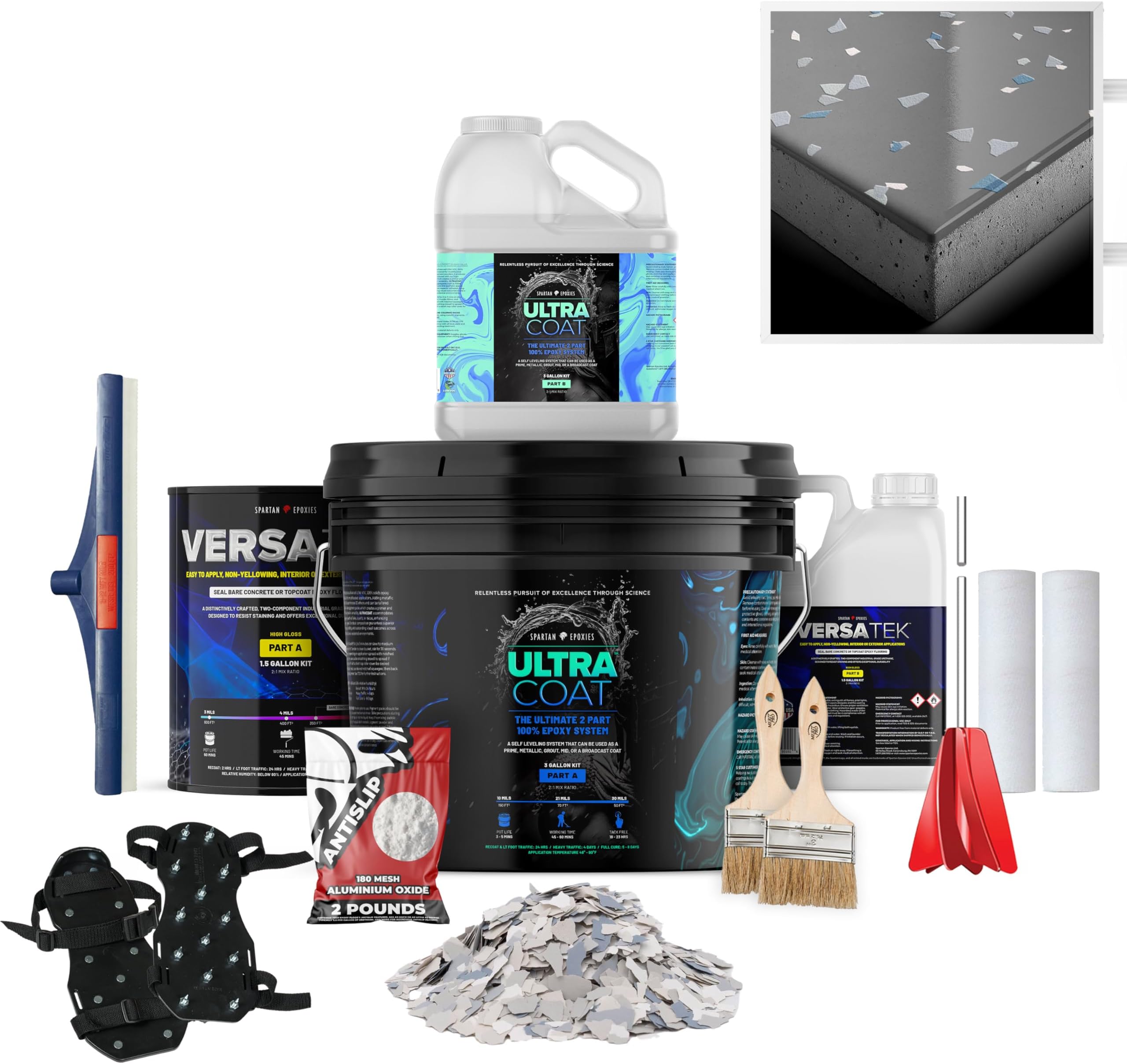 Epoxy Floor Kit for Concrete - USA Made - 2X Thicker, Industrial Grade, Residential & Commercial. 300-400 sq ft or 600 sq ft Kits. Many Styles (Medium Gray with Sea Mist, 300-400 ft²)