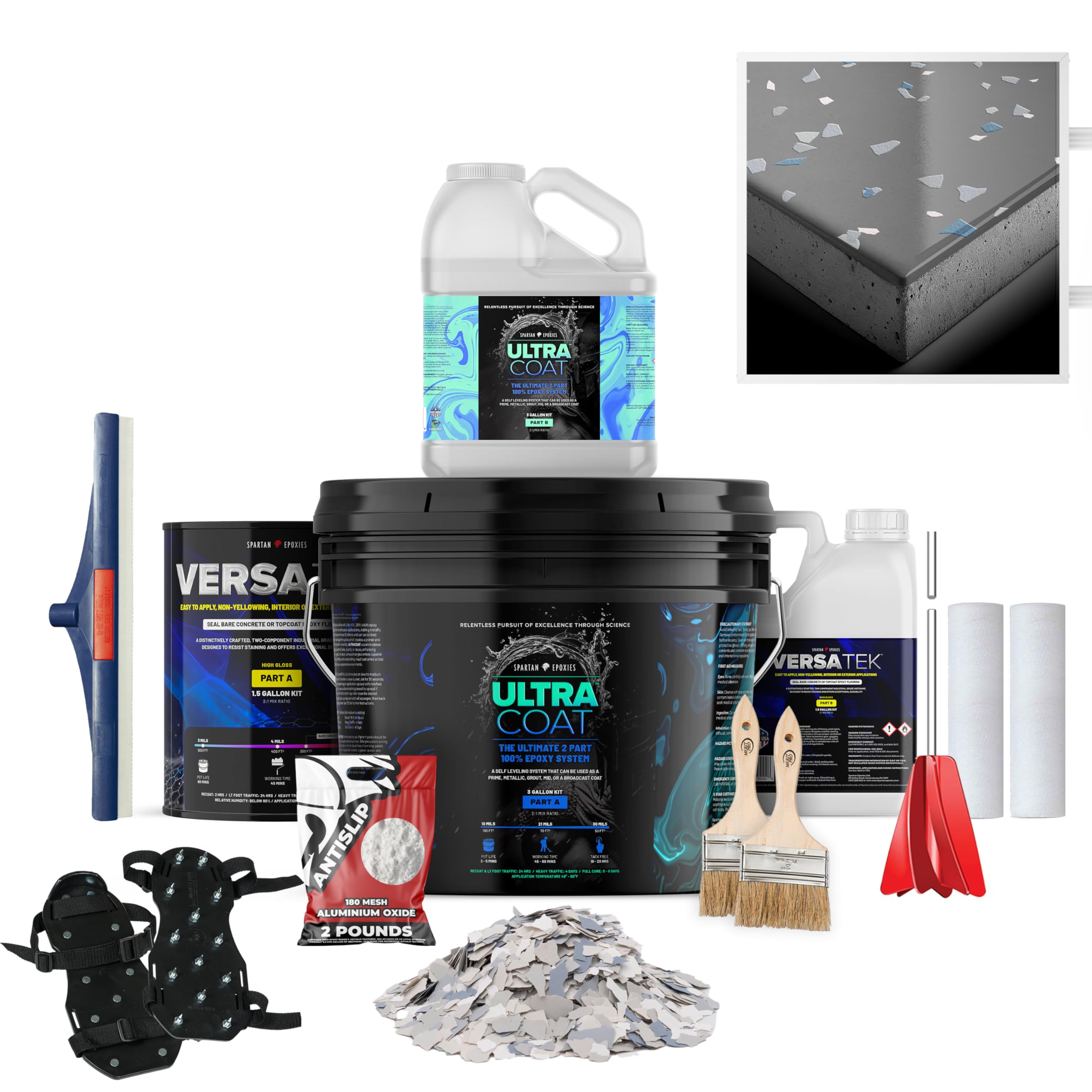 Epoxy Floor Kit for Concrete - USA Made - 2X Thicker, Industrial Grade, Residential & Commercial. 300-400 sq ft or 600 sq ft Kits. Many Styles (Medium Gray with Sea Mist, 300-400 ft²)