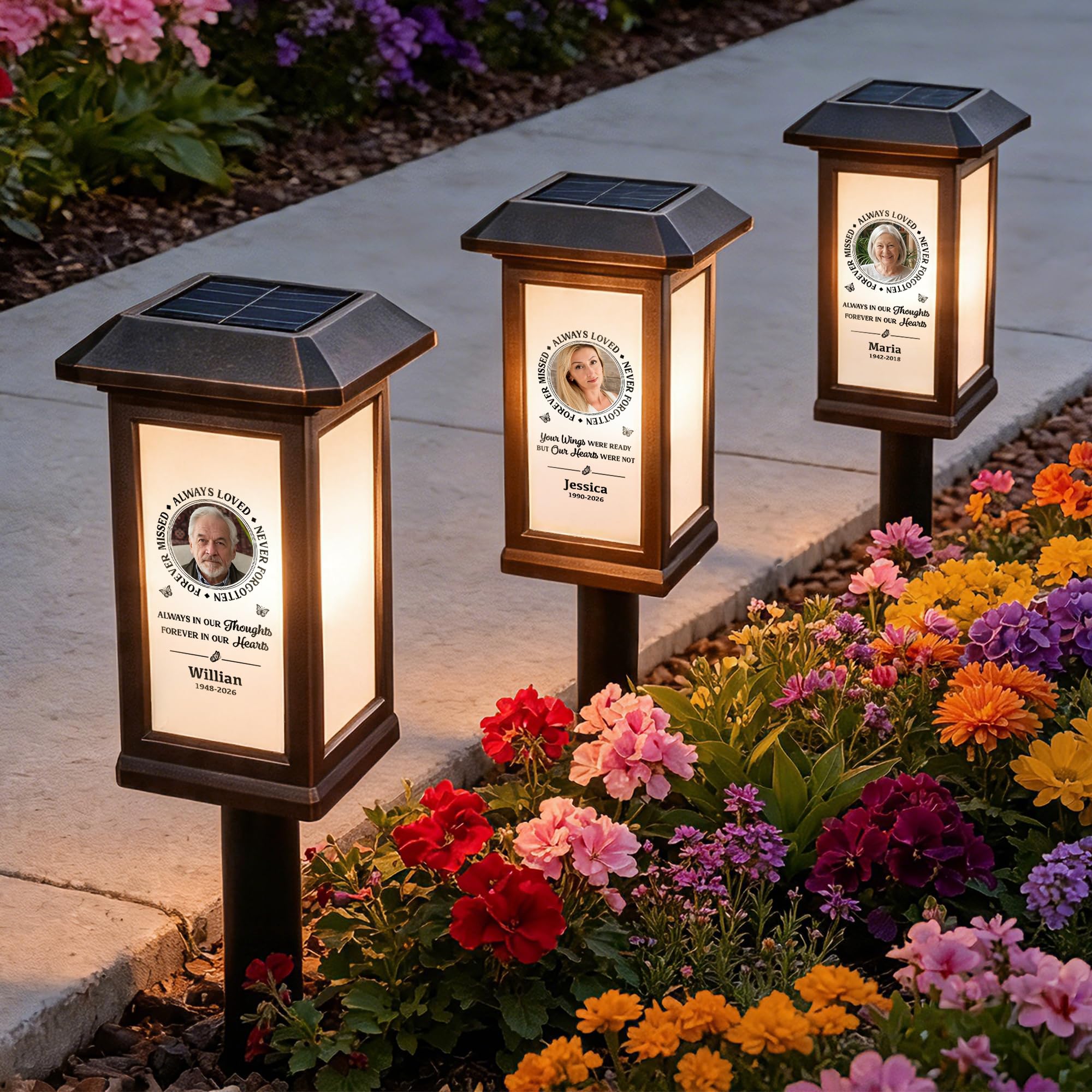 callie Lampe solaire commémorative personnalisée pour tombe – Lampe de jardin papillon étanche avec photo, nom et année – Cadeau de condoléances pour la perte d'un être cher