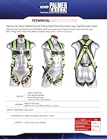 Vista 6 de Palmer Safety - Arnés de seguridad de cuerpo completo con ajuste de 5 puntos, anillo en D dorsal, piernas con ojales, dos anillos en D laterales e