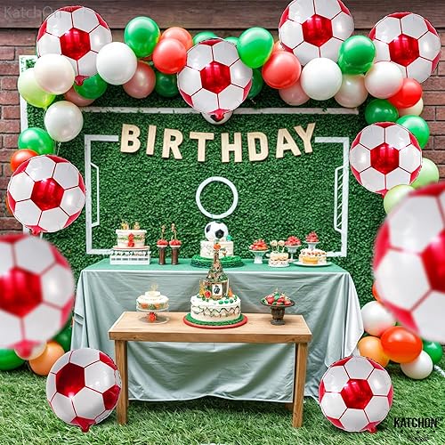 Miniatura 3 de Katchon, Globos de fútbol rojos de 18 pulgadas, paquete de 10, decoraciones de fiesta de cumpleaños de fútbol, decoraciones de fiestas temáticas