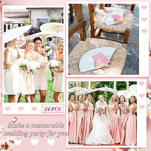 Miniatura 7 de Paterr 24 paraguas de papel de 33 pulgadas, abanicos de papel de 8 pulgadas, abanicos de papel decorativos chinos, japoneses, sombrillas, bricolaje,