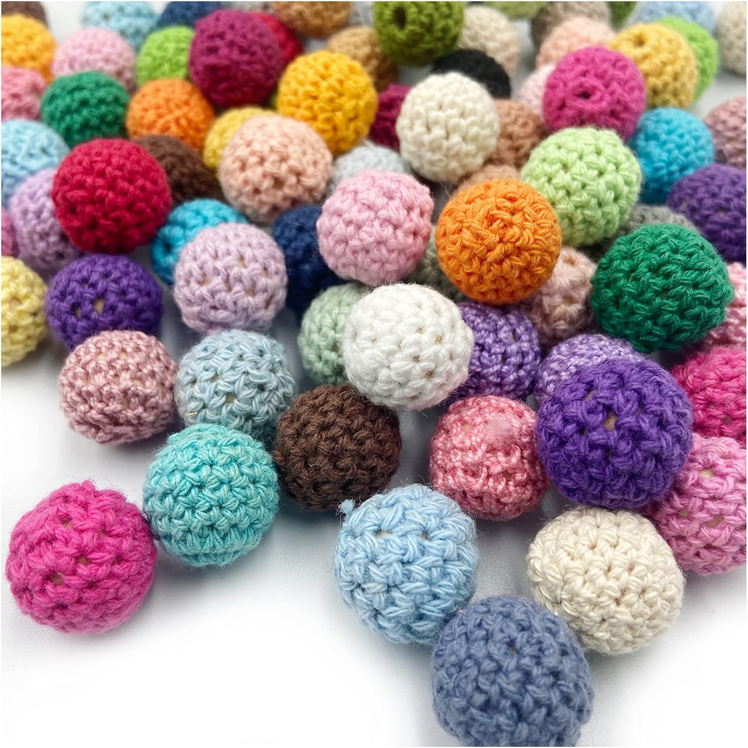 Wooden Crochet Beads 16mm 50pc Assorted Color Cotton Crochet Covered Beads Wood Knitting Ball for Jewelry Making DIY Necklace Bracelet Crafts image 2