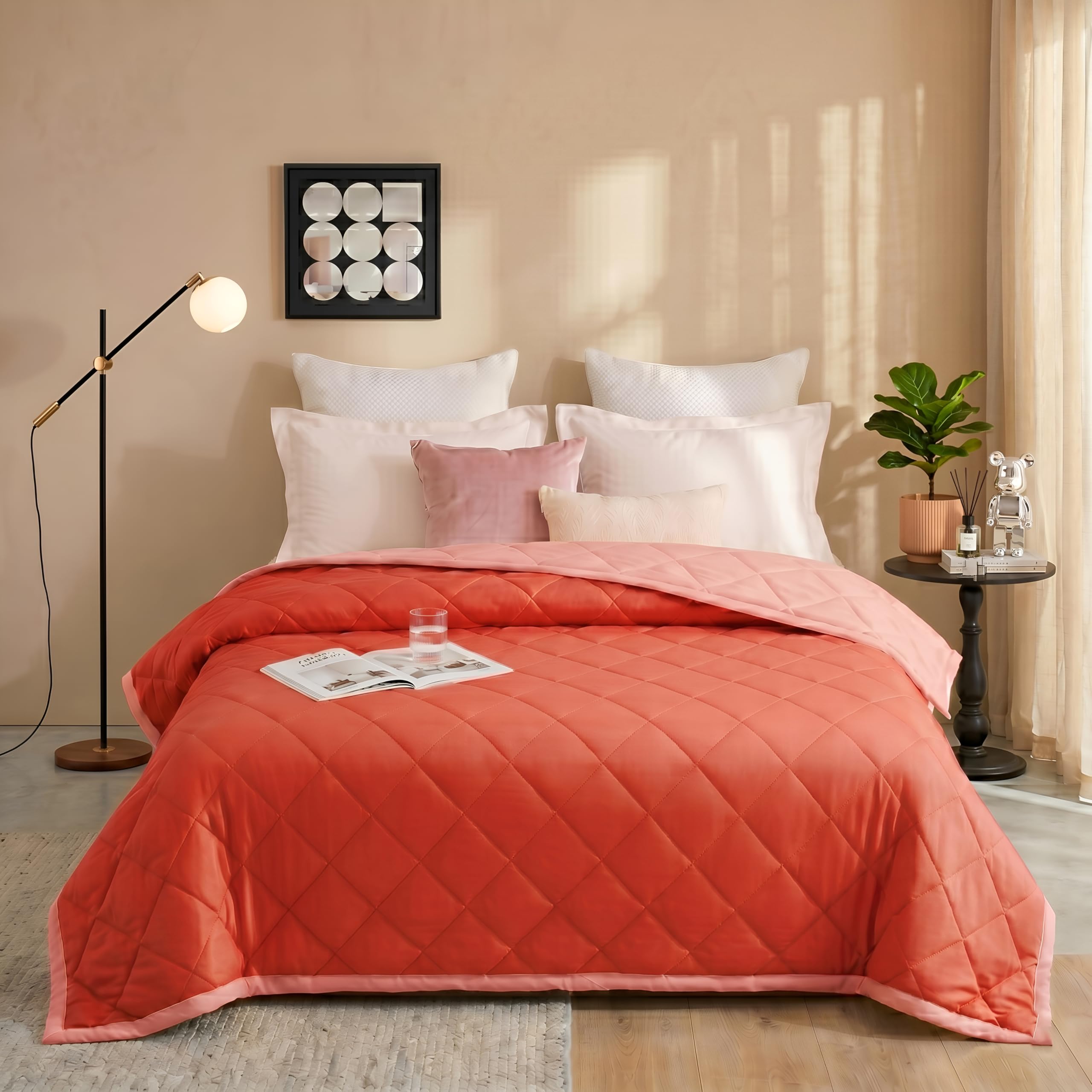BSB HOME Reversible Comforter for Double Bed,280 GSM Ultra Soft Microfiber Quilted AC Comforter,Lightweight All Season Blanket, Breathable & Skin Friendly,80 x 90 Inches (203 x 229 cm) - Burnt Peach