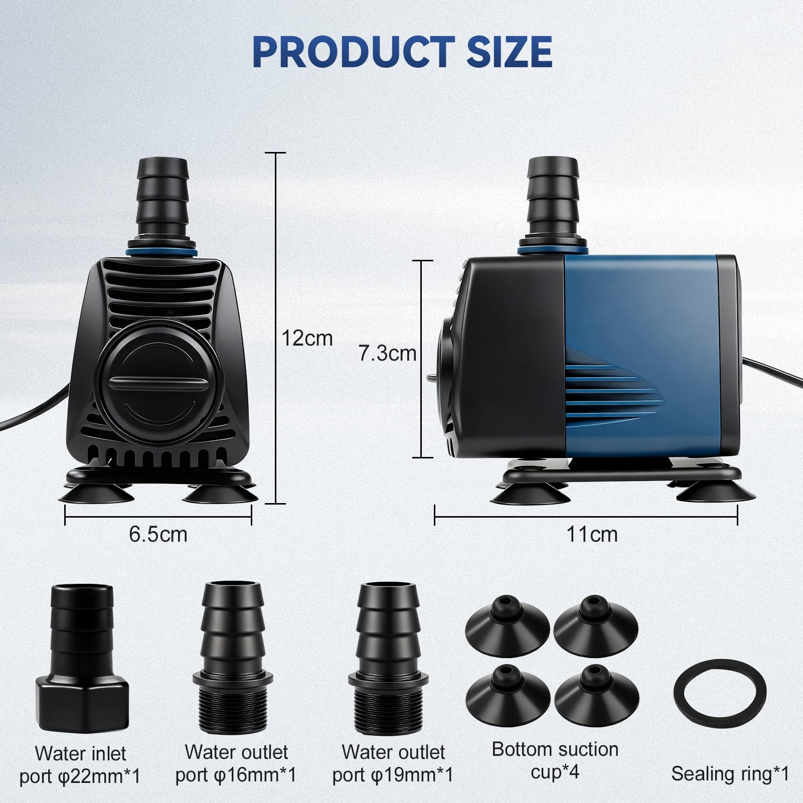 Nikou Kompaktowa i cicha pompa zatapialna 25 W 2000 l/h - Pompa do zbiornika wodnego - Pompa do filtrowania - Pompa strumieniowa do użytku zarówno w wodzie jak i na lądzie