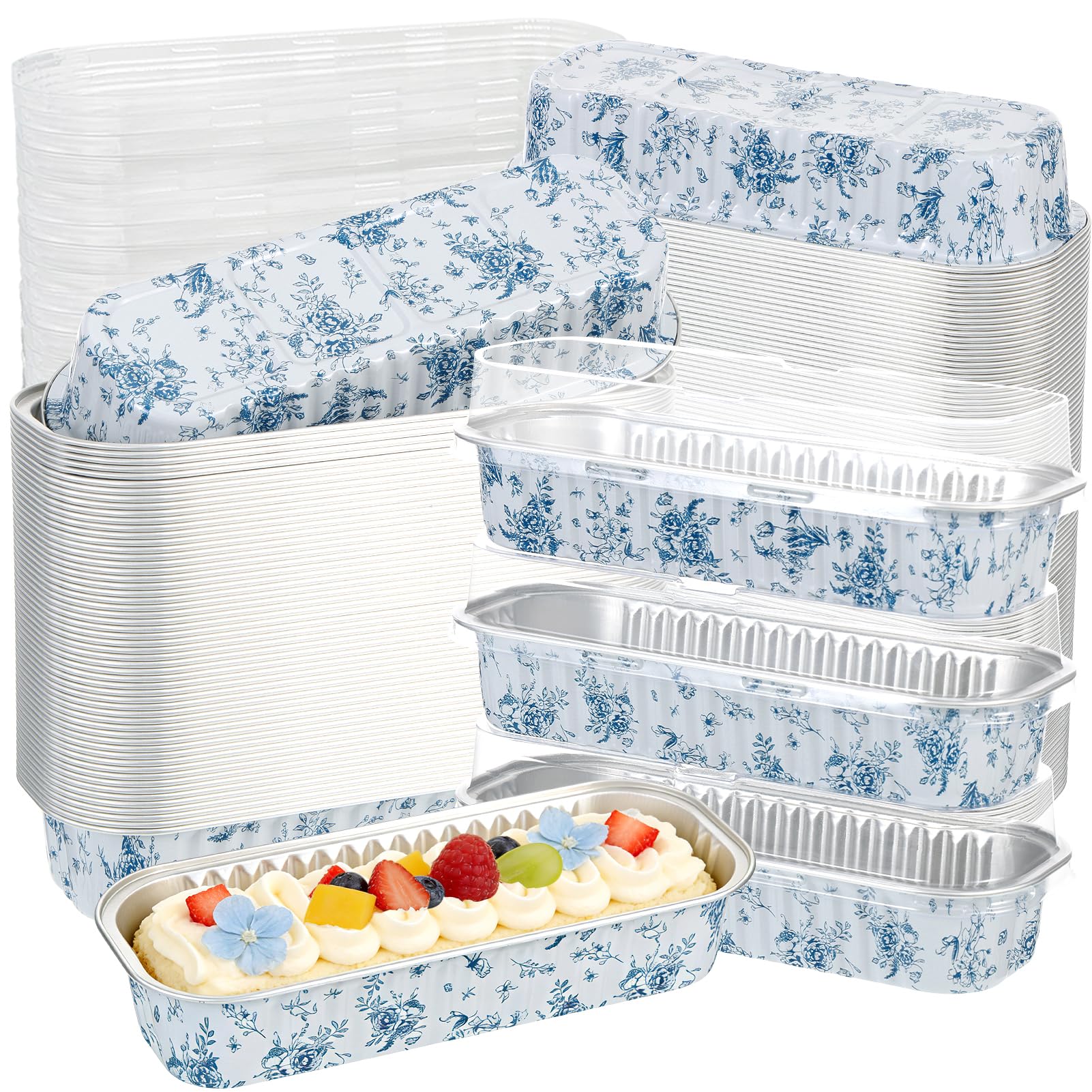 100 szt. mini foremek do pieczenia z pokrywkami, 200 ml prostokątne formy do pieczenia z folii aluminiowej jednorazowe mini foremki do ciasta, Chinoiserie