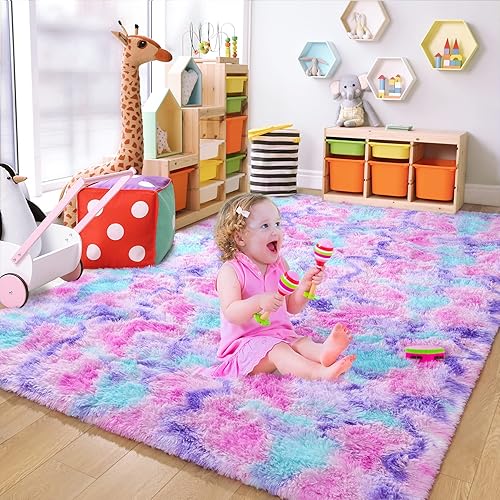 Chicrug Cute Fluffy Area Rugs for Girls Bedroom, 3x5 Feet Fluffy Kids Rug for Room Decor, Shag Soft Dorm Playroom Bedside Rug for Baby Nursery Room, Hot Pink
