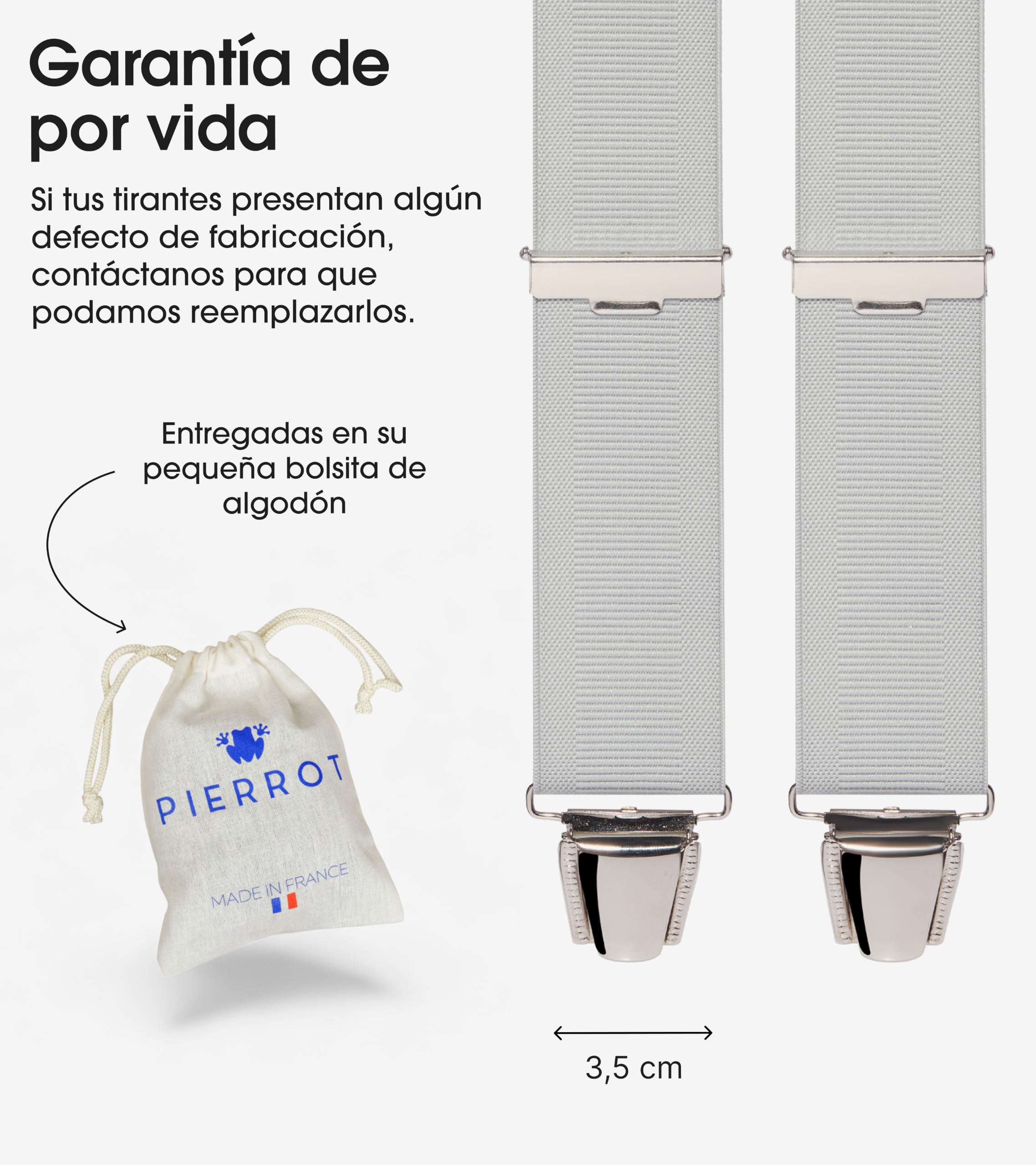 PIERROT Tirantes para Hombre - Clips Extra Fuerte - Sólidos y Artesanales para Hombres Garantía de por vida - Tirantes para Pantalones - Una Talla Para Todos