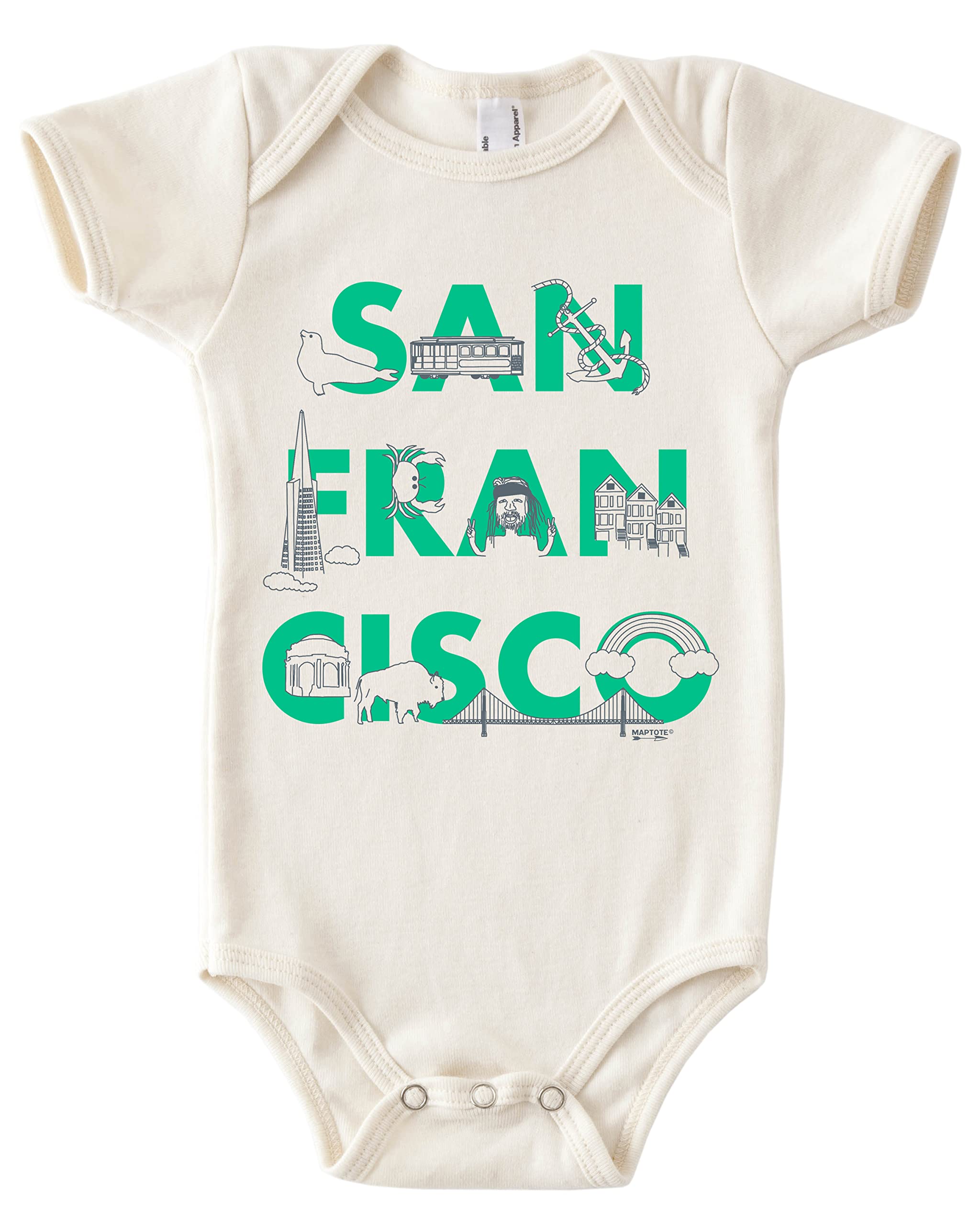 Font One Piece-Unisex Baby Organic Cotton Short Sleeve Bodysuits-Various Sizes 3-18 Months-City Specific-Made in USA