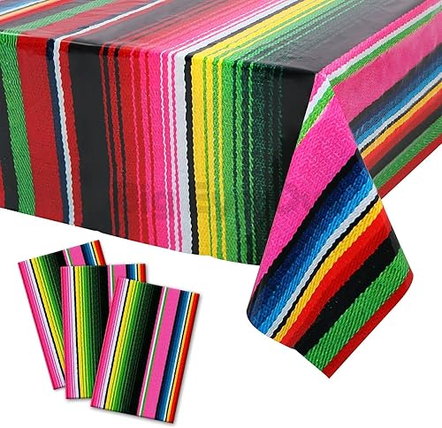 Mantel de plástico desechable para fiesta mexicana, 3 piezas, para decoración de fiesta de cumpleaños, suministros rectangulares para fiestas
