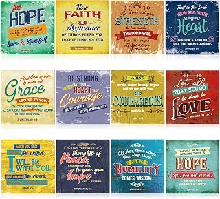 Motivational Bible Verse Posters Classroom Decor - 12 x 12 in, 12-Pack, Multicolor Matte Squares - Christian & Scripture Prints for Wall Decor - Inspirational Religious Wall Art