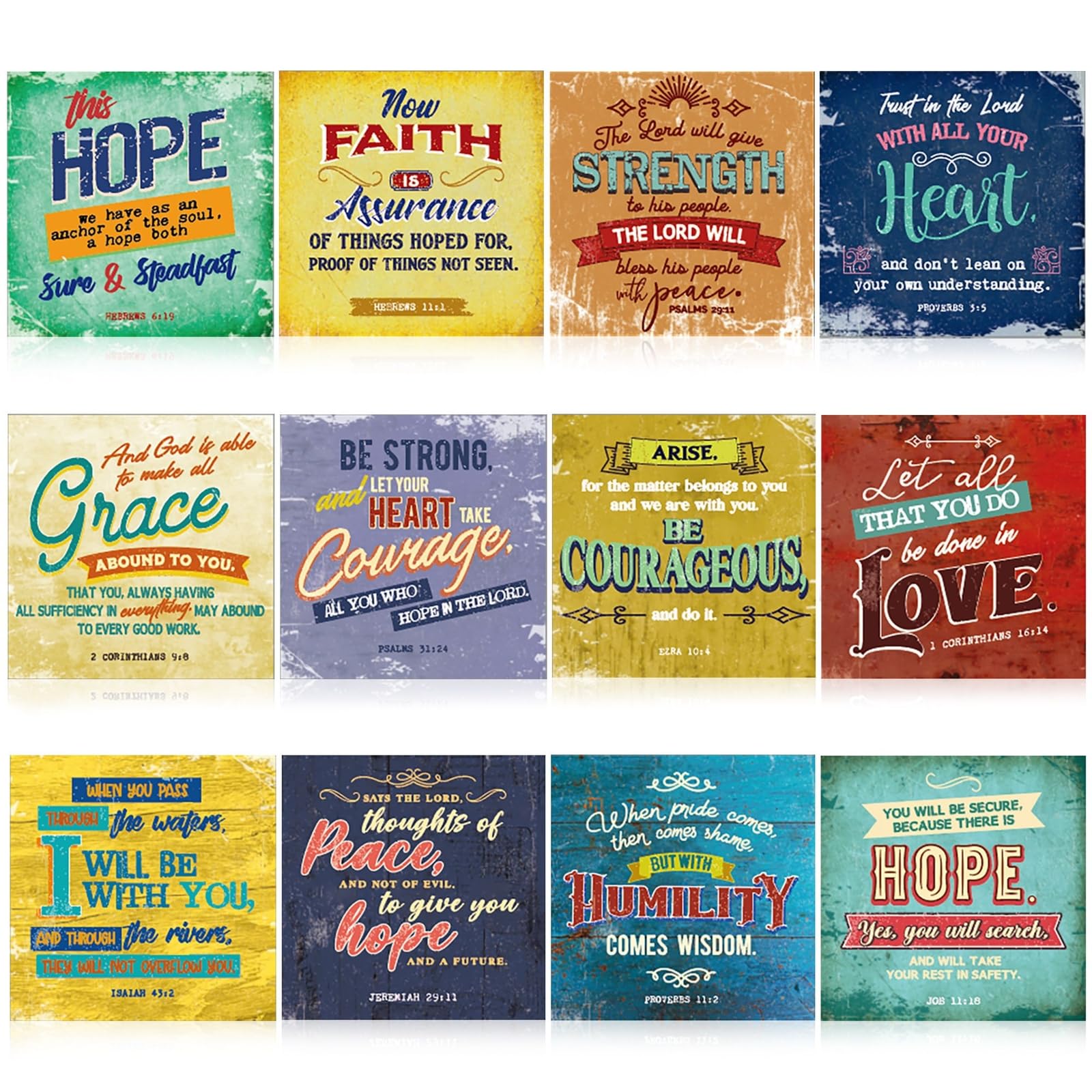 Bright Creations 12 Pack Christian Motivational Bible Verse Posters - 12x12 Religious Inspirational Scripture Wall Art for Classroom School Church Decoration