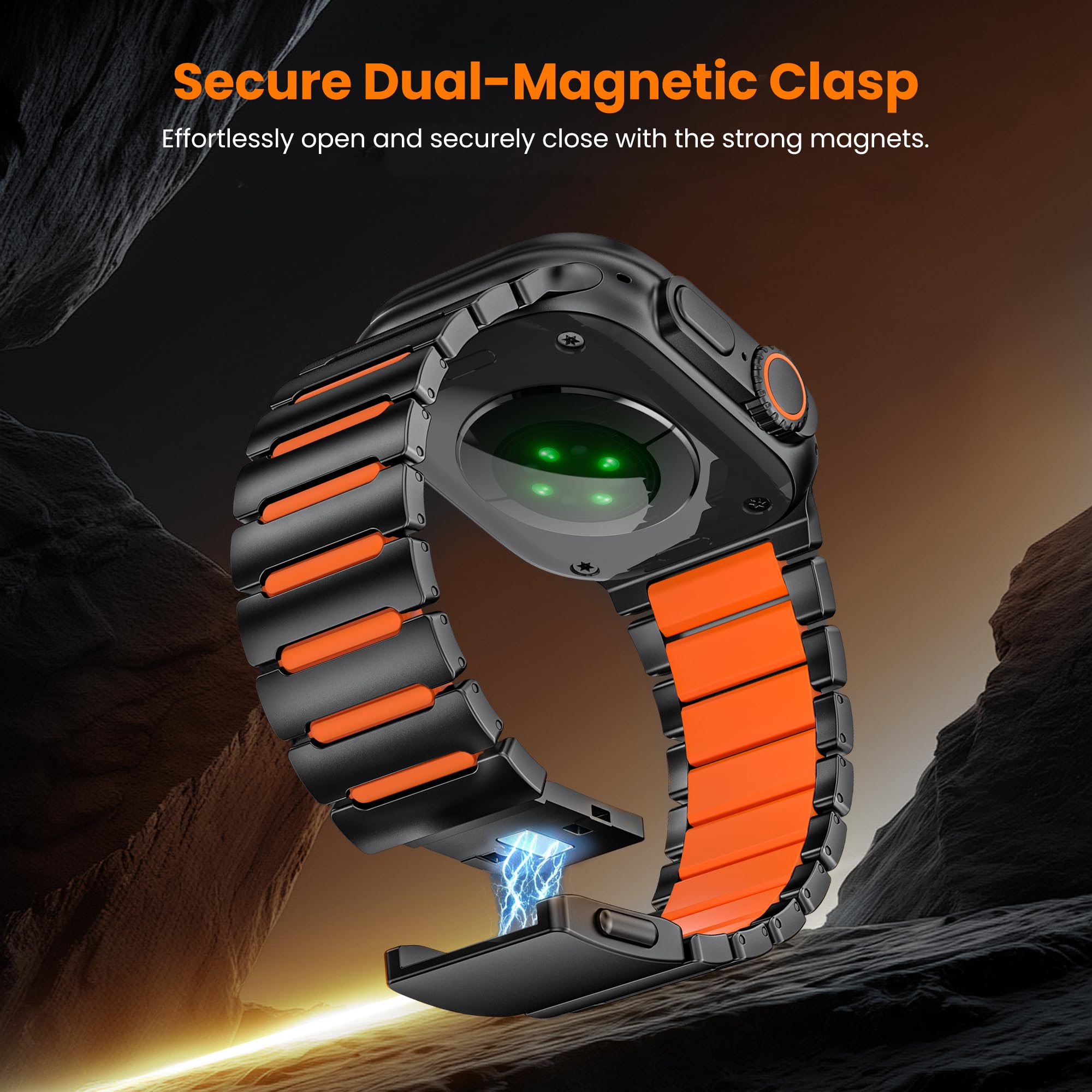 Grad 5 Titan Armband für Apple Watch Ultra 3/2/1 Band 49mm Serie 11 10 46mm 45mm 44mm 42mm SE 3 9 8 7 6 5 Damen Herren, Luxus-Hybridarmband Metall & Silikon mit Magnetverschluss