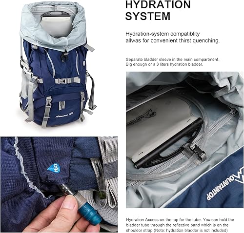 Miniatura 8 de MOUNTAINTOP Mochila de marco interno de 70L para camping, mochilero, mochila de senderismo para hombres y mujeres con cubierta de lluvia
