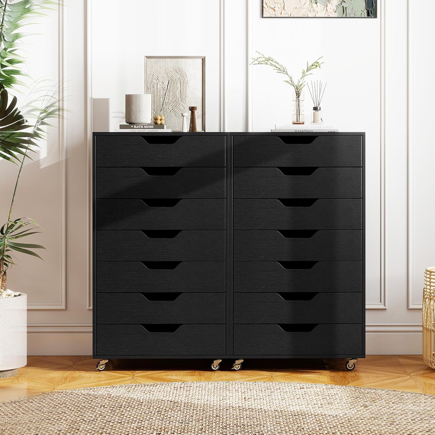 7 Drawers Filing Cabinet, Vertical File Cabinet for Home Office, Mobile Under Desk Office Storage Cabinets with Wheels (Black)