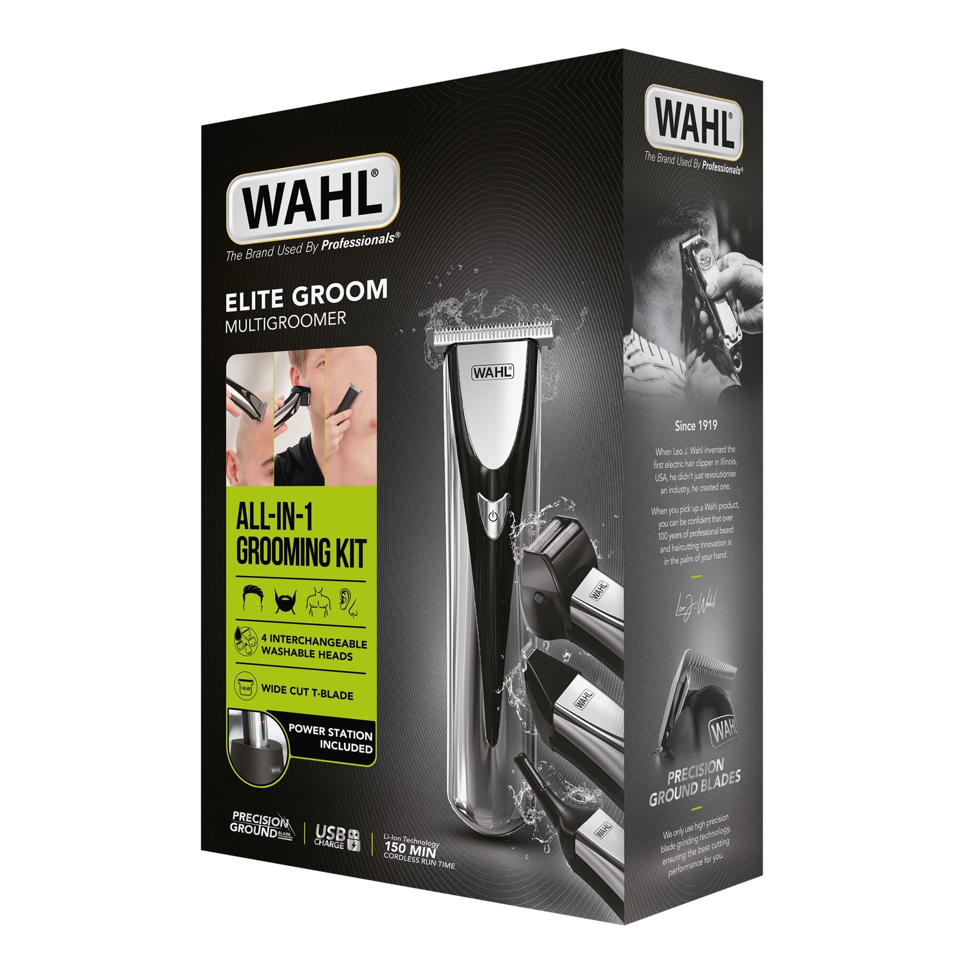 WAHL Elite Groom, rasatura completa del corpo, testine lavabili, rifinitura del naso, depilazione delle orecchie, batteria a lunga durata, perfetto per lui, facile manutenzione