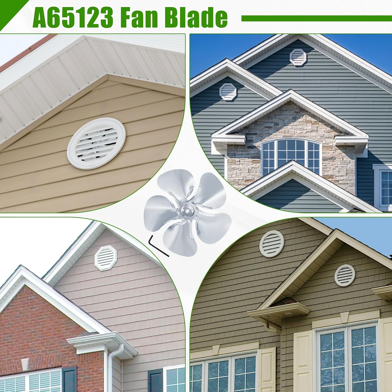 Earthtec A65123 Attic Exhaust Fan Blade Replacement Propeller 12 Inch Dia. 5 Blade 23 Deg.-Bore (In.): 5/16 Electric Fan Motors