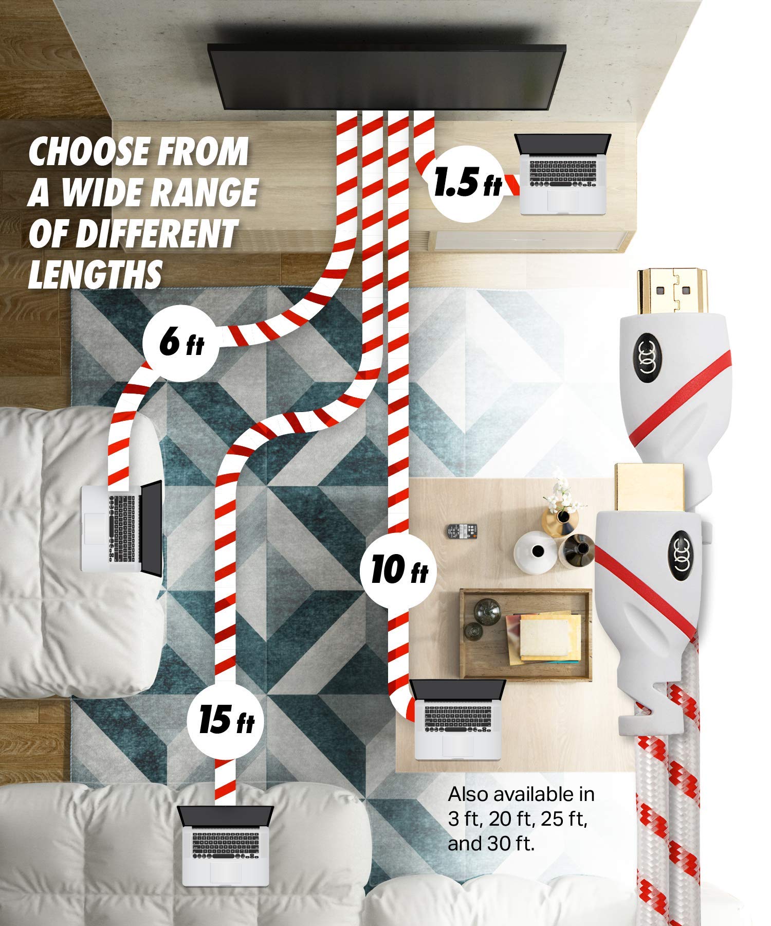 Buy HDMI Cable 30 ft 4K Resolution UHD 2.0b Ready Supports