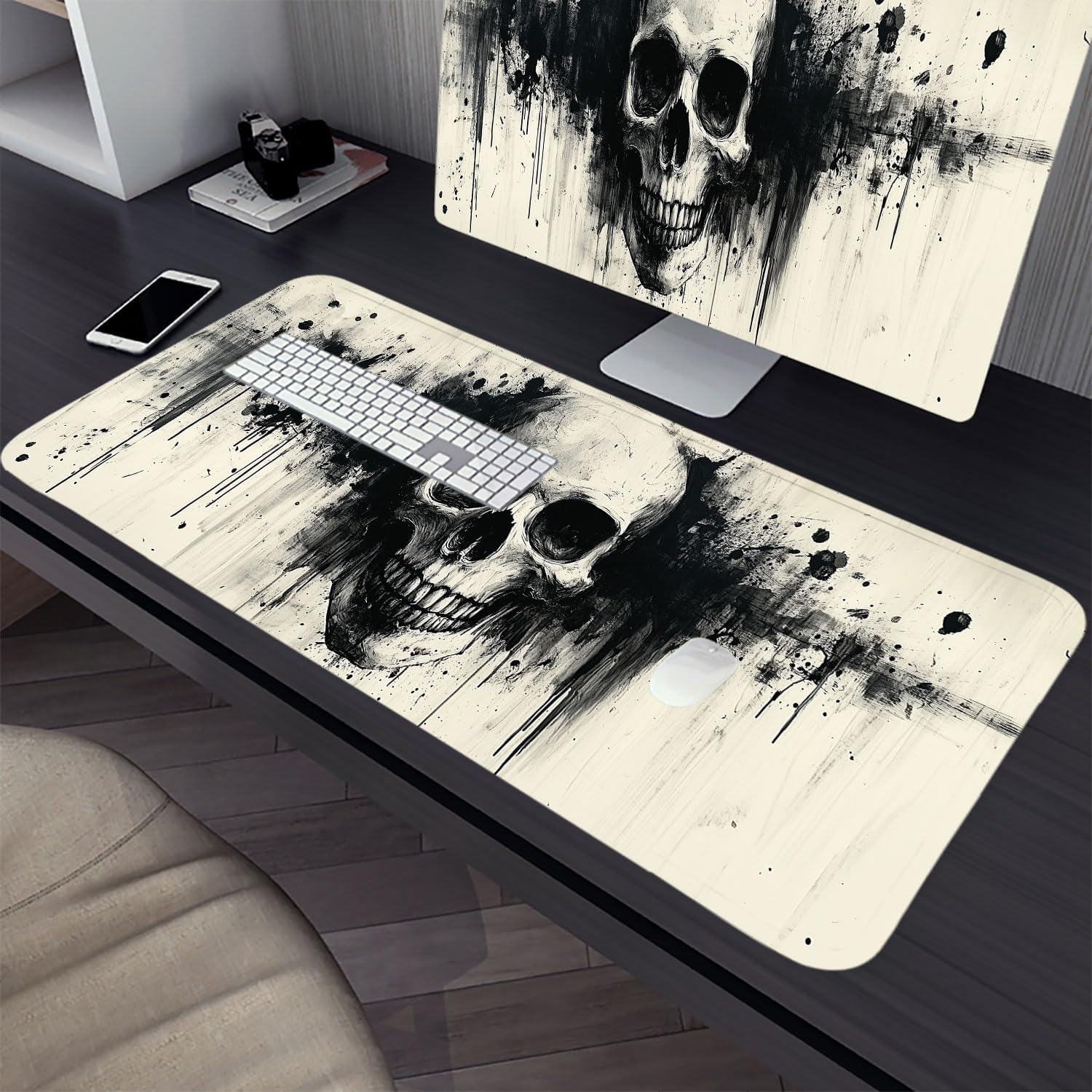 Skull Desk Pad Mouse Pad Black Ink Abstract XL Mouse Pad Large Mousepad Extended Laptop Keyboard Mat Gaming Desk Pad Mouse Mat 31.5"x11.8" Office Computer Keyboard Laptop Home image 4