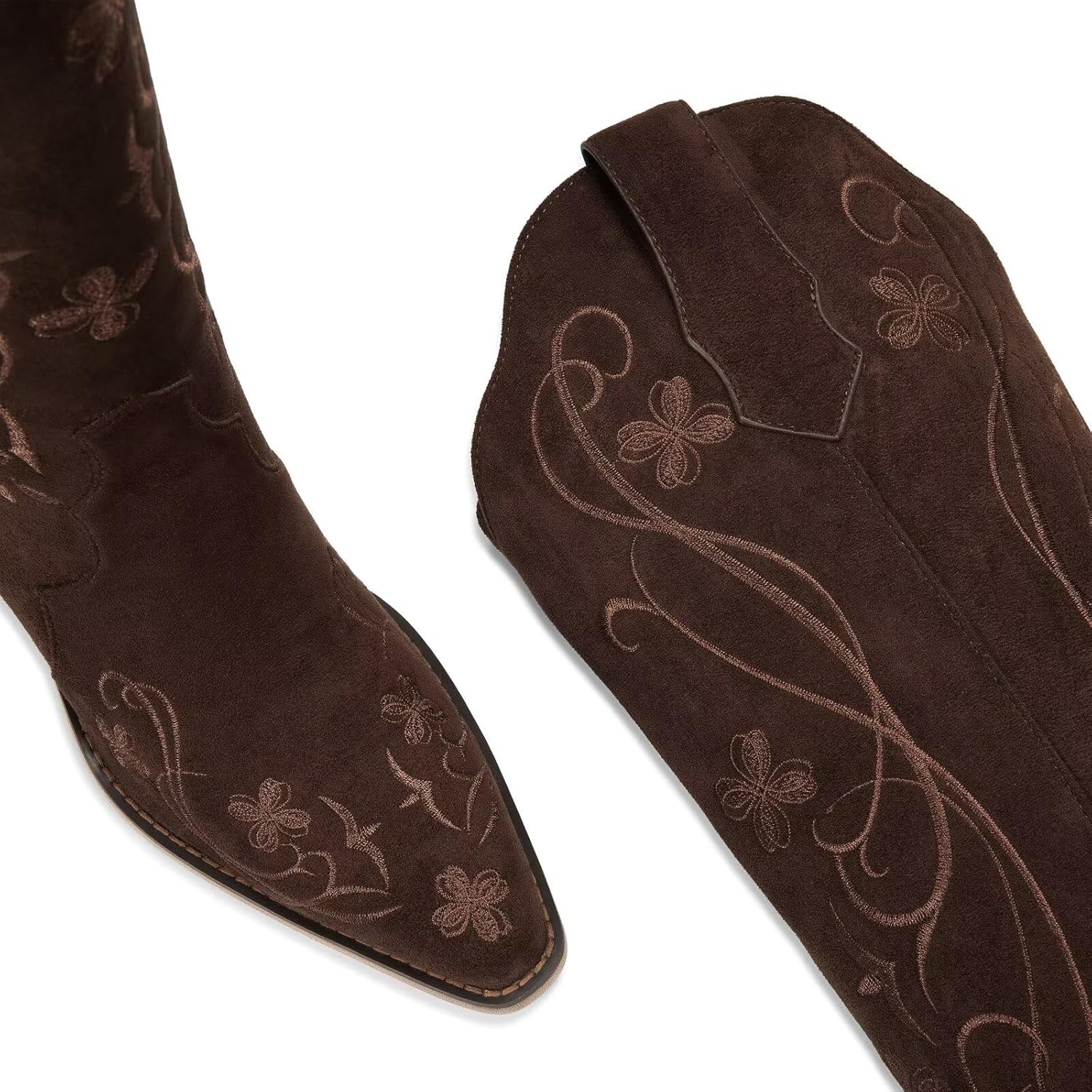 wetkiss Cowboy Boots for Women Knee High Cowgirl Boots, Western Boots with Floral Embroidered Pointed Toe Chunky Heel Pull On Retro Vintage Classic Tall Boots for Ladies - Image 5