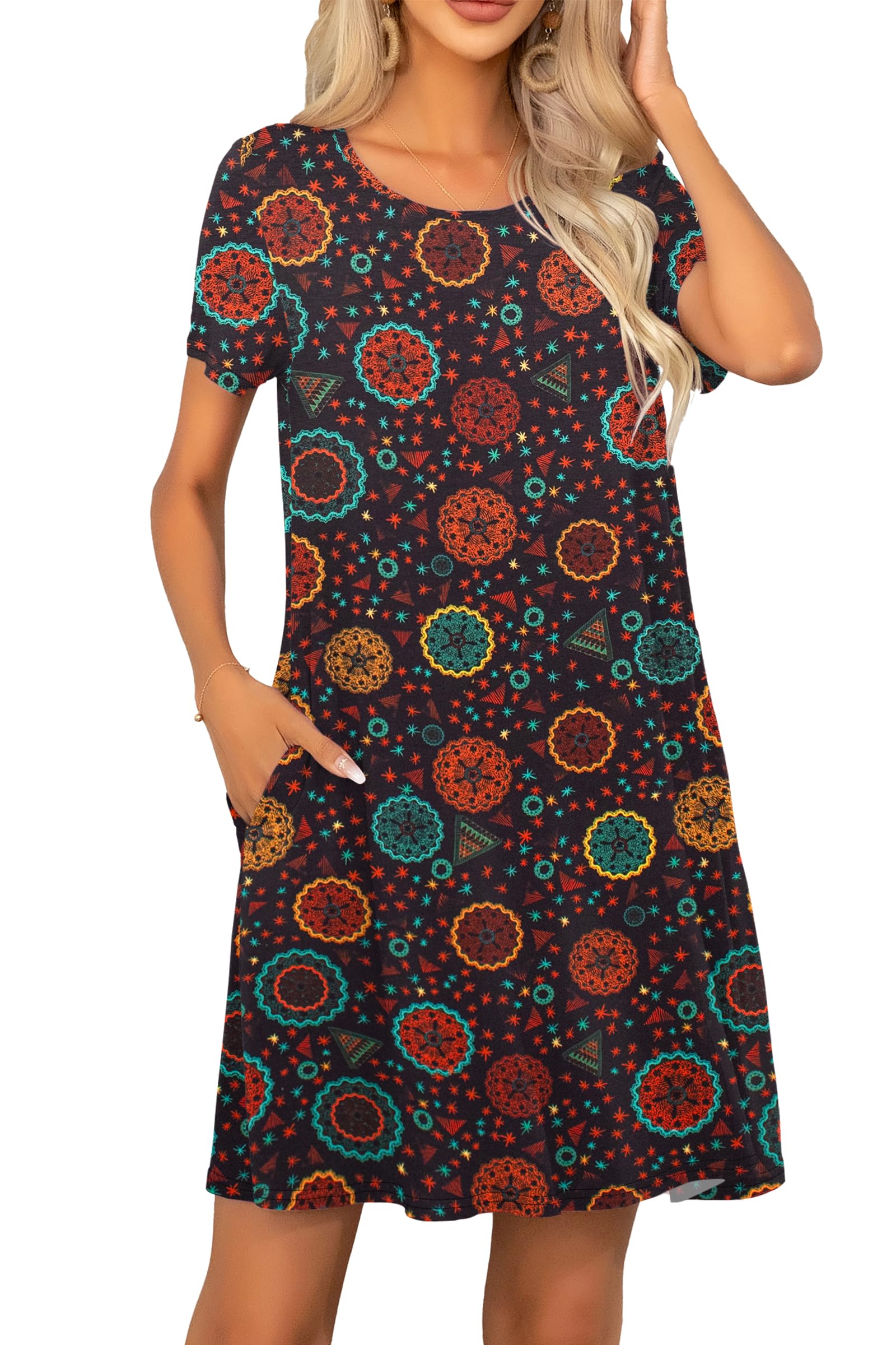 levaca Women Tshirt Dress 2024 Short Sleeve Flowy Casual Summer Dresses with Pockets