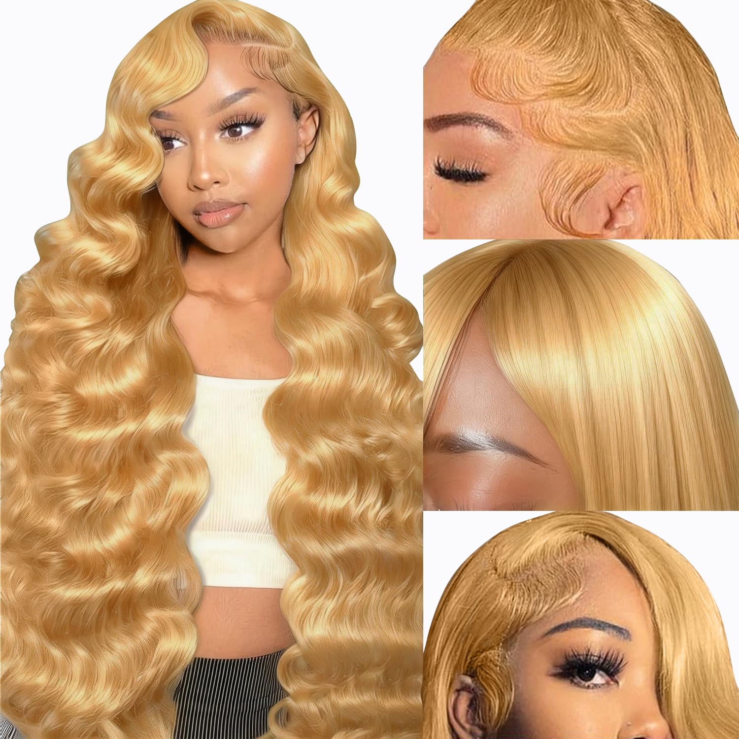 QNQZ Honey Blonde Wig Human Hair 13x6 Blonde Lace Front Wigs Human Hair 220 Density #27colored Blonde Human Hair Wig For Black Woman 24inch