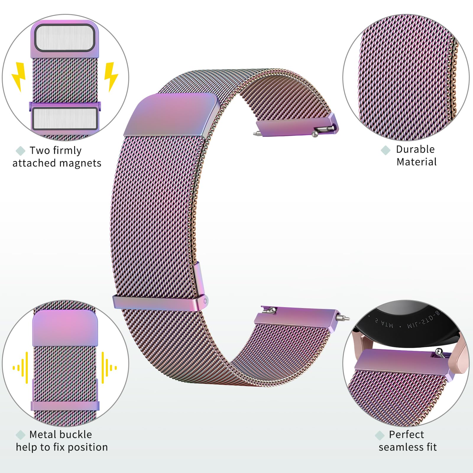 Vanjua 22mm Watch Band for Women Men, 22mm Quick Release Stainless Steel Metal Mesh Loop Adjustable Magnetic Replacement Wristbands Straps Bands