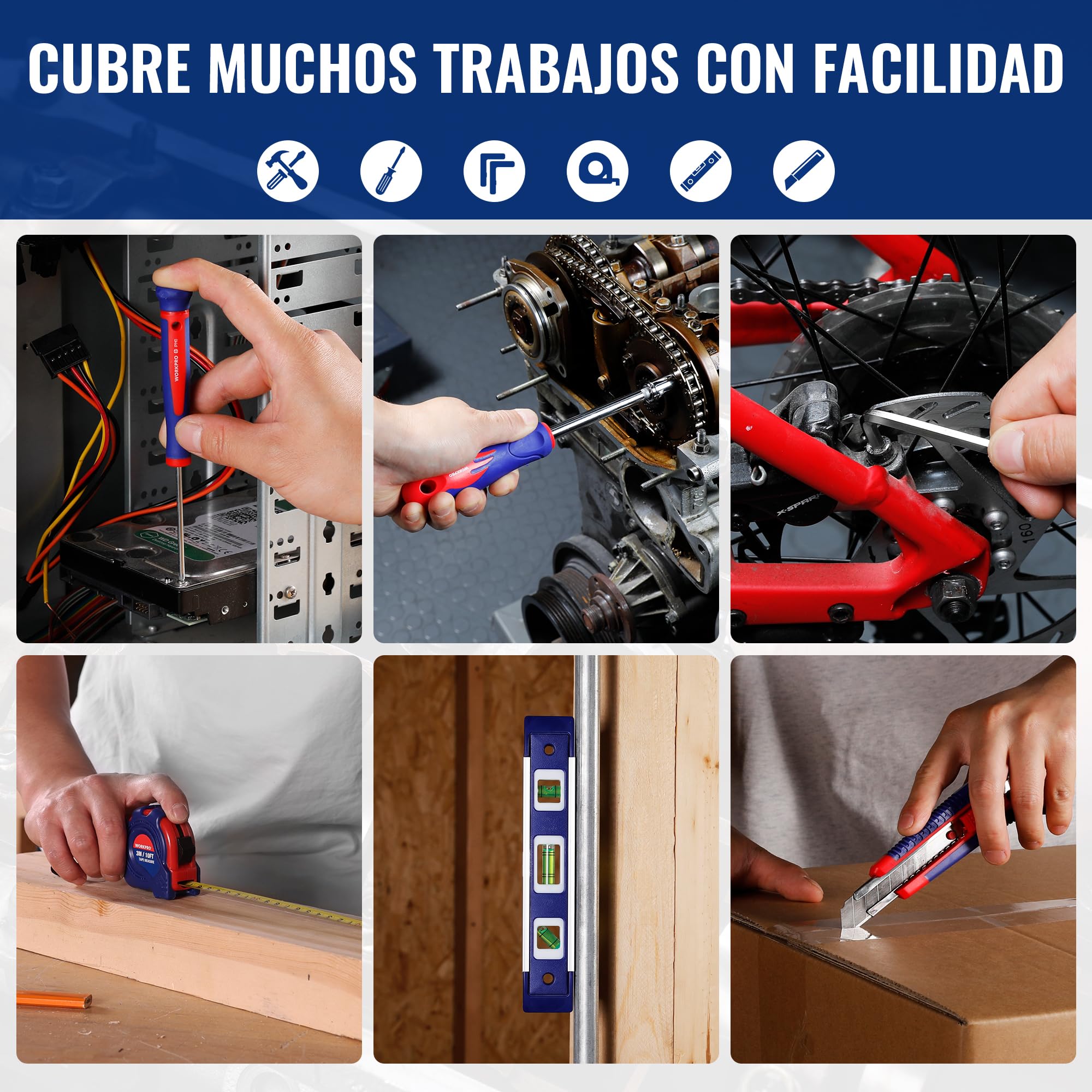WORKPRO Juego de Herramientas Básicas 100-piezas, Herramientas manuales con Bolsa, Set de Herramientas Profesionales para Bricolaje y Arreglos Diarios