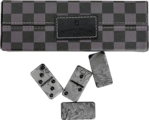 Miniatura 5 de Vovotuzzi Juego de 28 fichas de dominó para adultos y niños de 8 años en adelante para la noche de juegos de familia (gris)