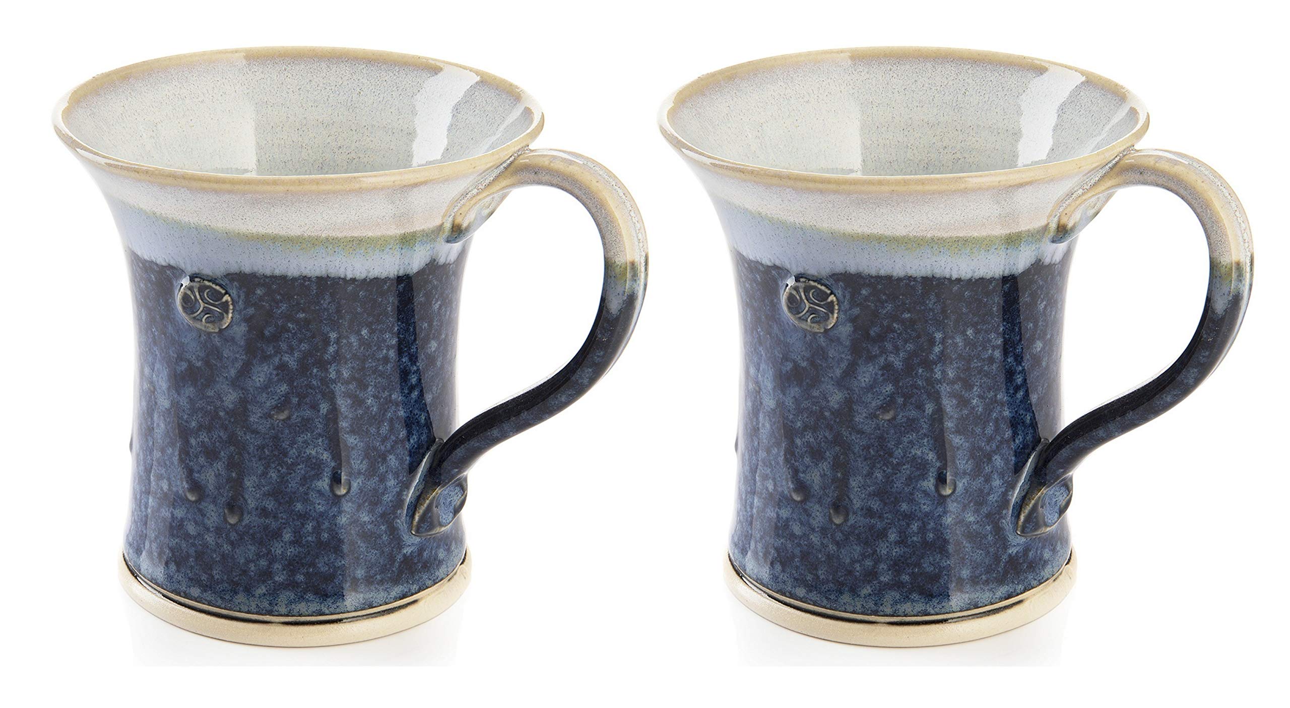 Handmade Irish Coffee Tea & Beer Mugs. Set of Two Hand-Thrown Cups - Limited Edition Large Holds 250ml (Hampton Blue)