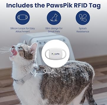 PawsPik Automatic Microchip RFID Cat Feeder,16-Cup, ISO Microchip & PawsPik RFID Tag Compatible, App Control, Portion Control