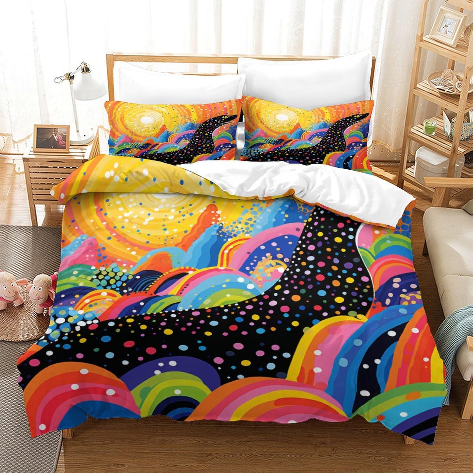 P1S9U7W5Y Vibrant Rainbow 3D Printed Duvet Cover Set 3pcs Microfiber Starry Bedding Set Double