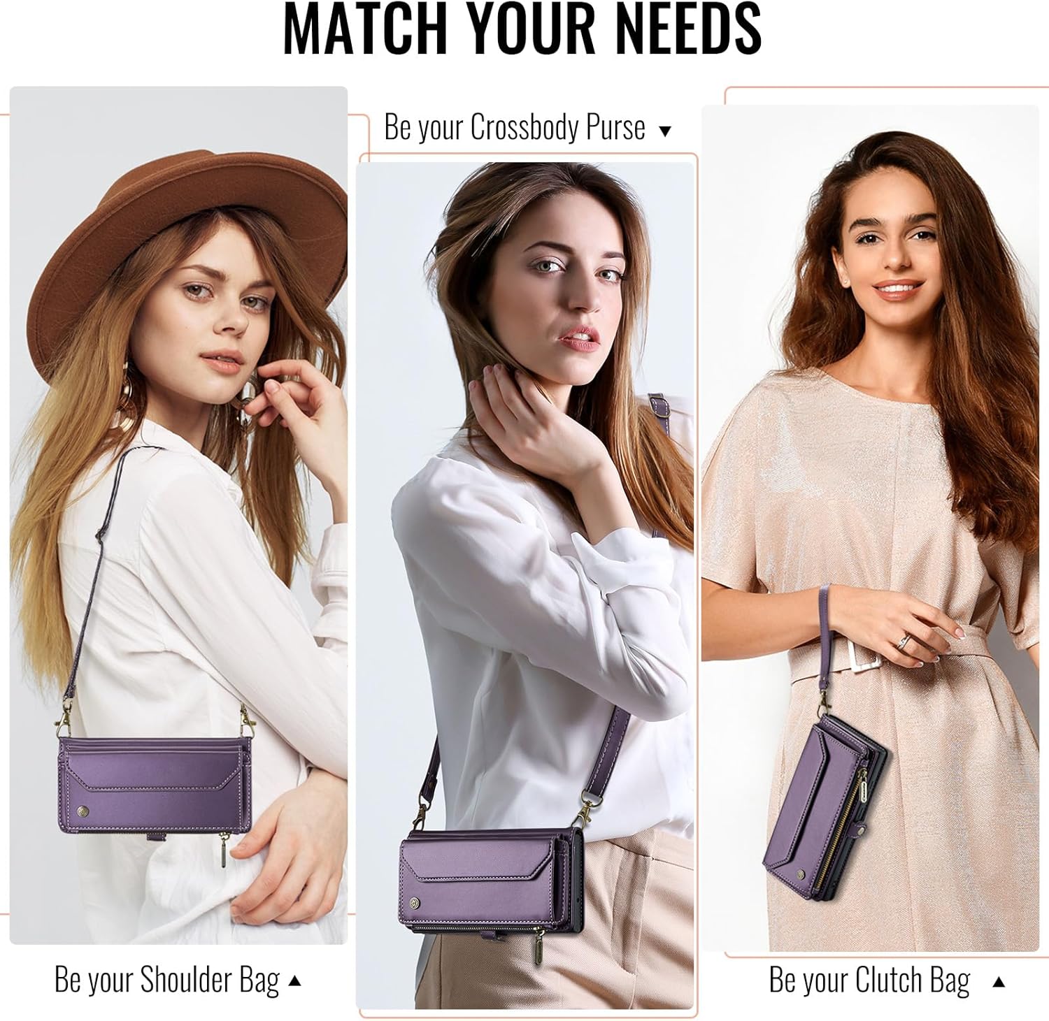 for Samsung Galaxy S26 Plus 6.7" 2026 Case, Women Men Multi-Function Wallet Case with Stand RFID Blocking Featuring Magnetic Closure Zipper Includes Shoulder Strap Wrist Strap S26+ (Purple)