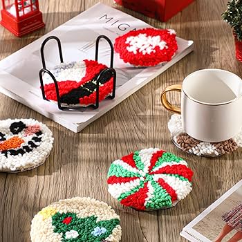 Amazon.com: Yaomiao 6 Pcs Christmas Punch Needle Coaster Kit