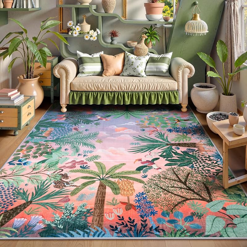 Jungle Rugs 5x7 Kids Rugs for Bedroom Girls, Soft Lavender Rug for Nursery Baby Room, Non-Slip Girls Bedroom Rug, Machine Washable Purple Modern Dining Room Floor Carpet