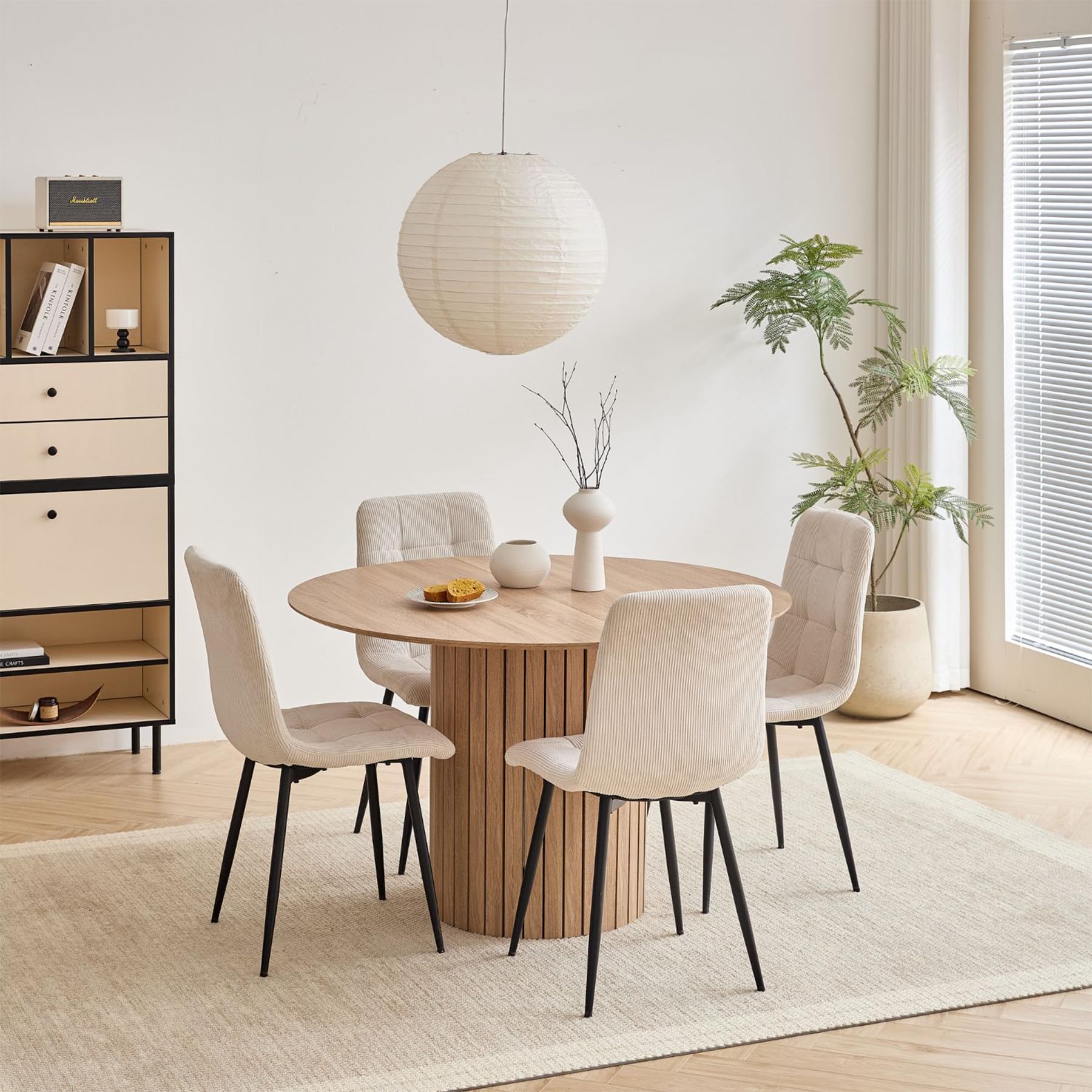 Mesa de Comedor Redonda para 4-6 Personas, Mesa de Comedor de Granja con Base de Pedestal de Listones de Madera, Mesa de Cocina en MDF (Natural, 120 * 120 * 76cm)