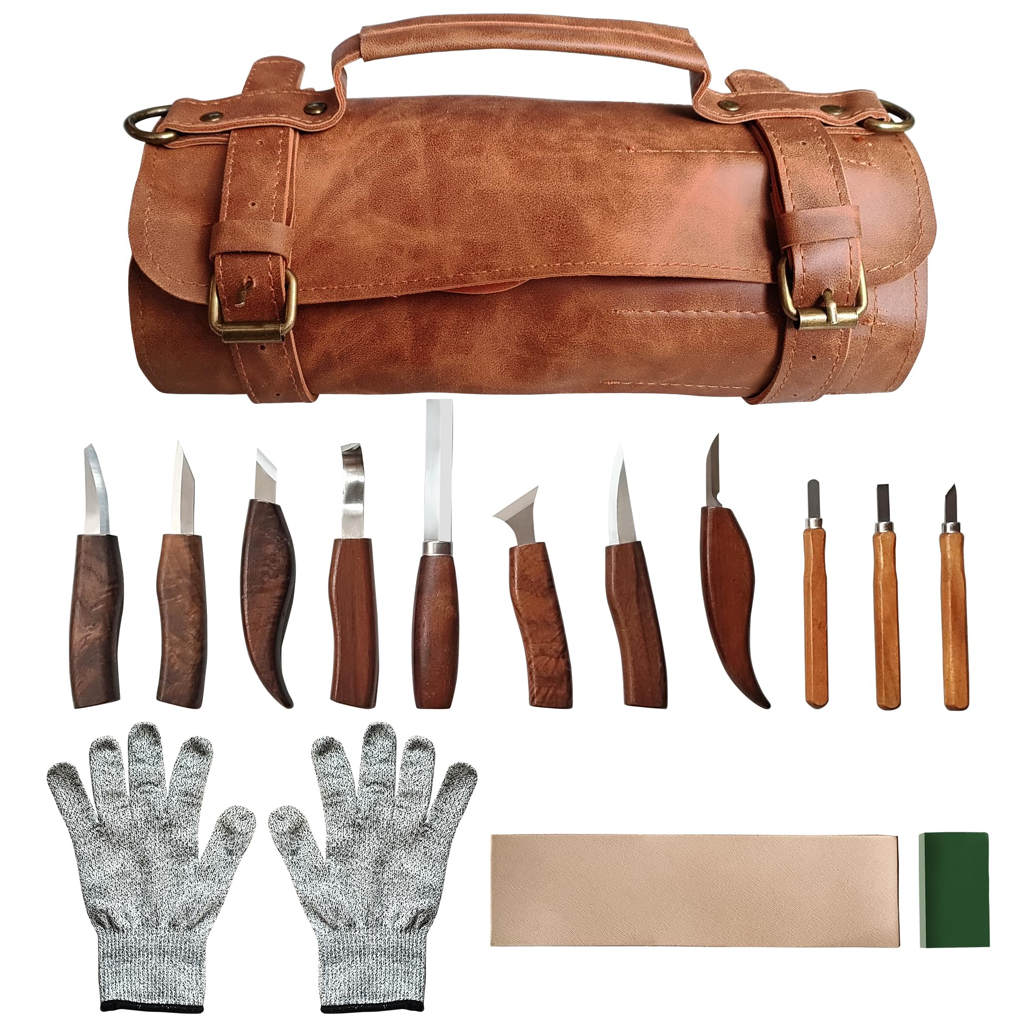 ZGROCK Wood Carving Kit Deluxe Whittling Knife Set 15PCS Wooden Carving Tools with Large PU Leather Case for Beginner Carpenter Experts