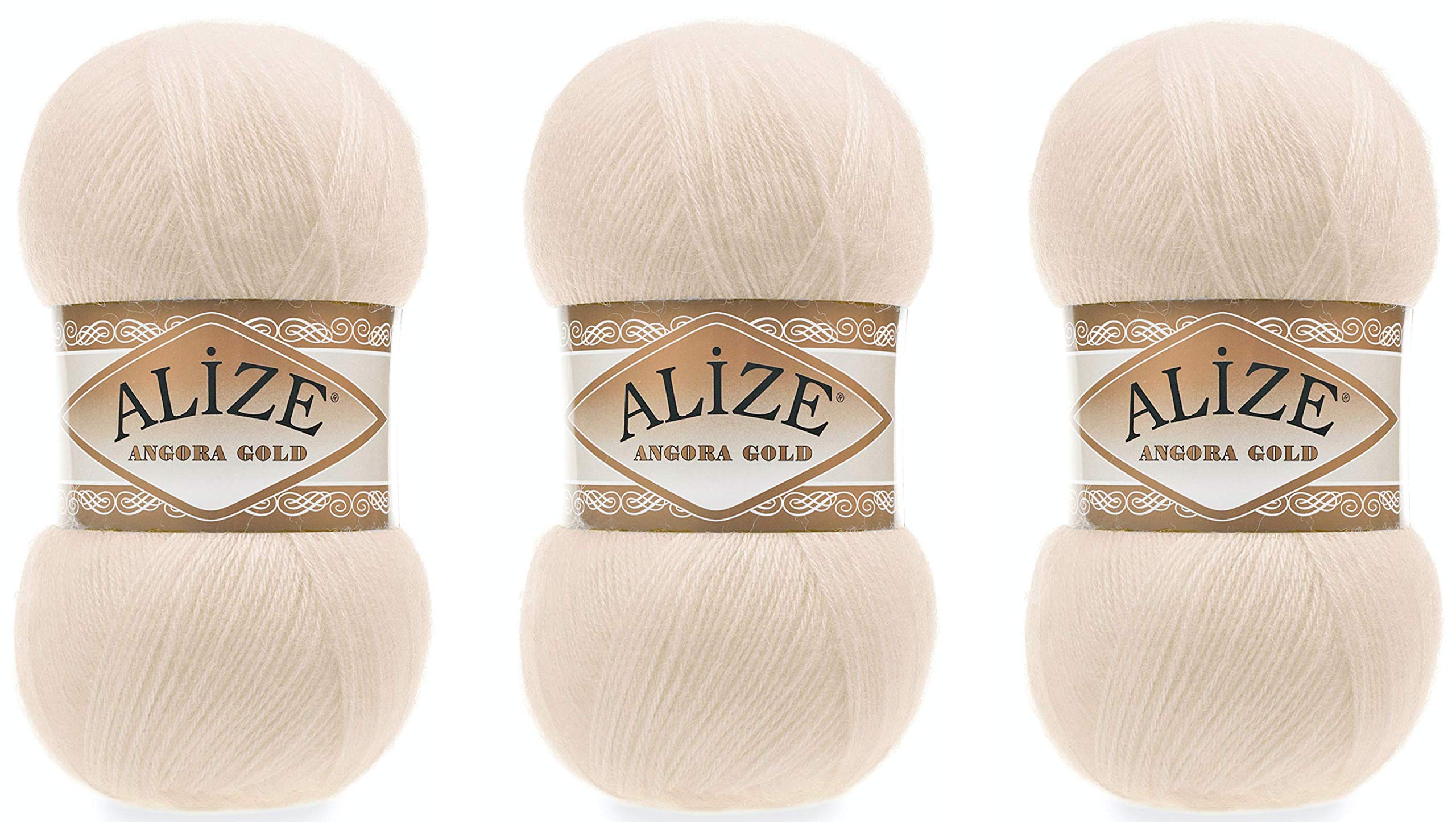 Alize Angora Gold Yarn 20% Wool 80% Acrylic Lot of 3skn 300gr 1805yds Thread Crochet Lace Hand Knitting Turkish Yarn (67-Candle Light)