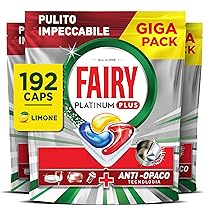 Fairy Platinum Plus Pastiglie Lavastoviglie, 192 Capsule, Limone, Detersivo Con Tecnologia Anti-Opaco, Contro Grasso e Incrostazioni Ostinate Anche nei Cicli Brevi