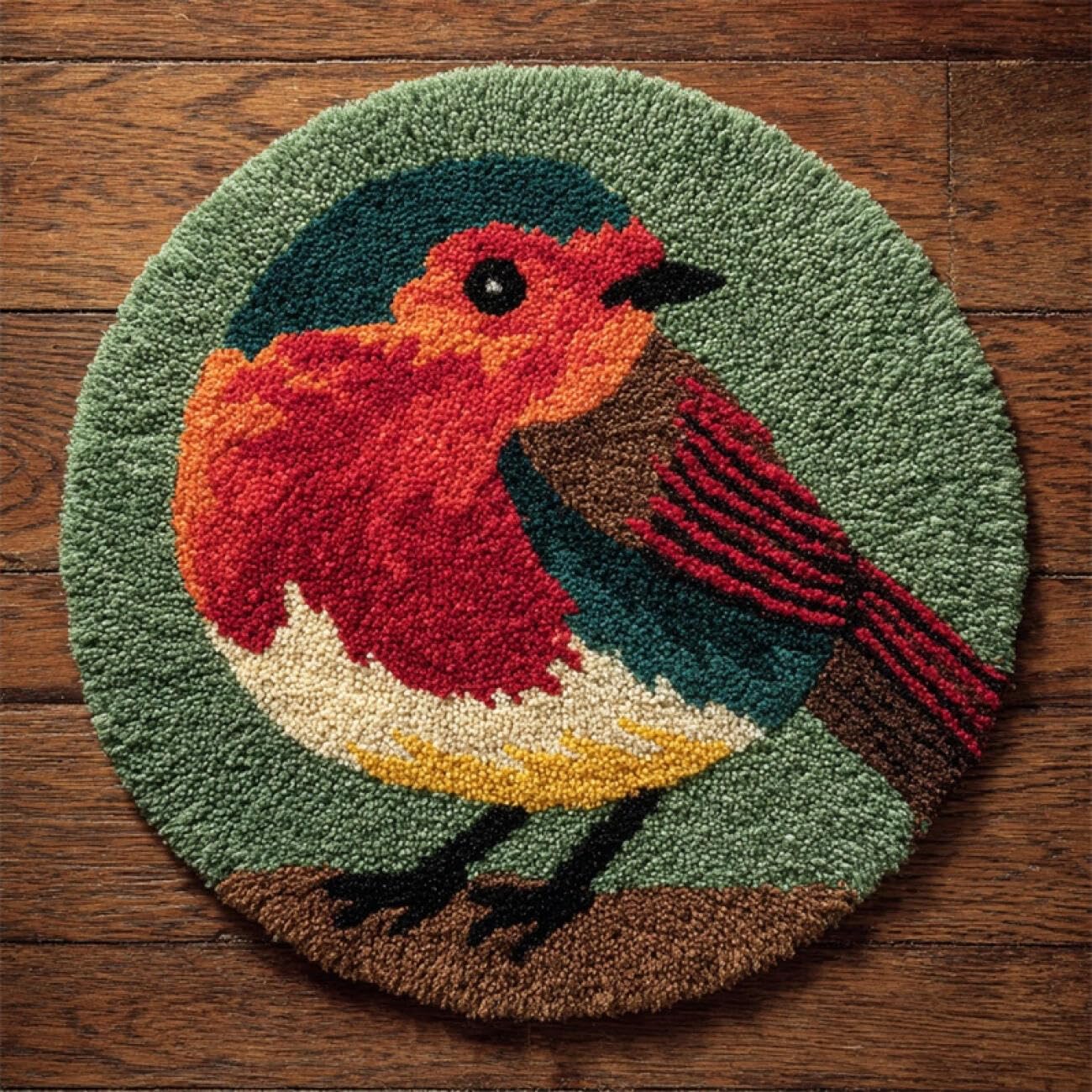 Kitquiver Latch Hook Rug Kits Colorful Bird 100x100cm