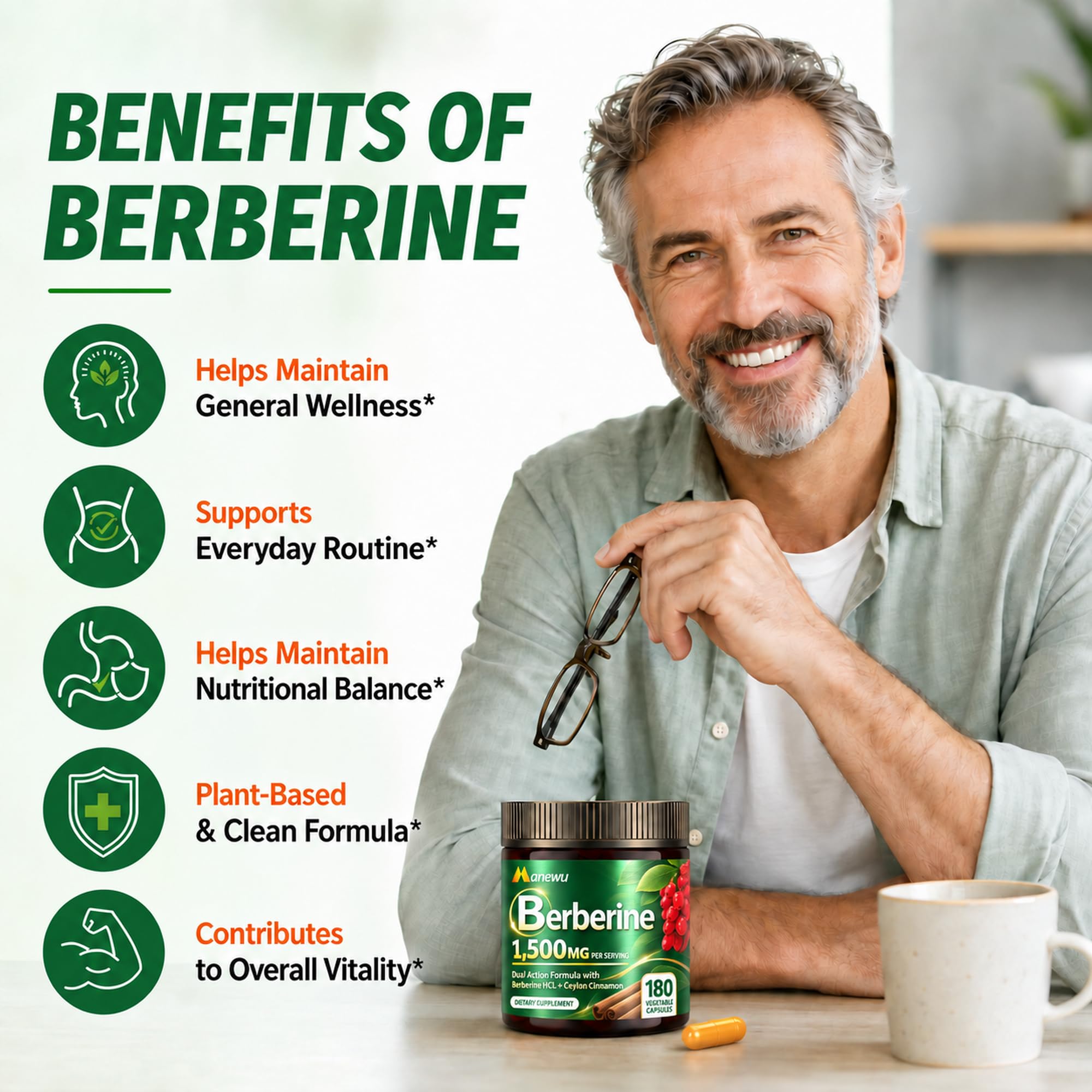 Berberine Supplement HCl 1500mg Ceylon Cinnamon & Citrus Bergamot, 180 Caps — Amazon image 4
