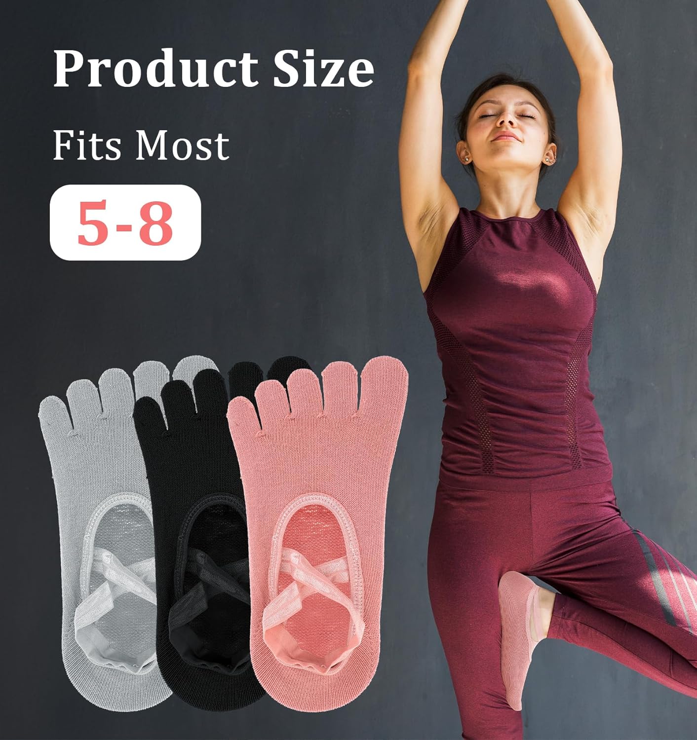 Pilates Toe Socks, Yoga Toe Socks, 3 Pairs of Non-slip Sticky Pilates Sock with Toes Separated for Women, Ballet, Dance, Barefoot (Multi-colored) - Image 5