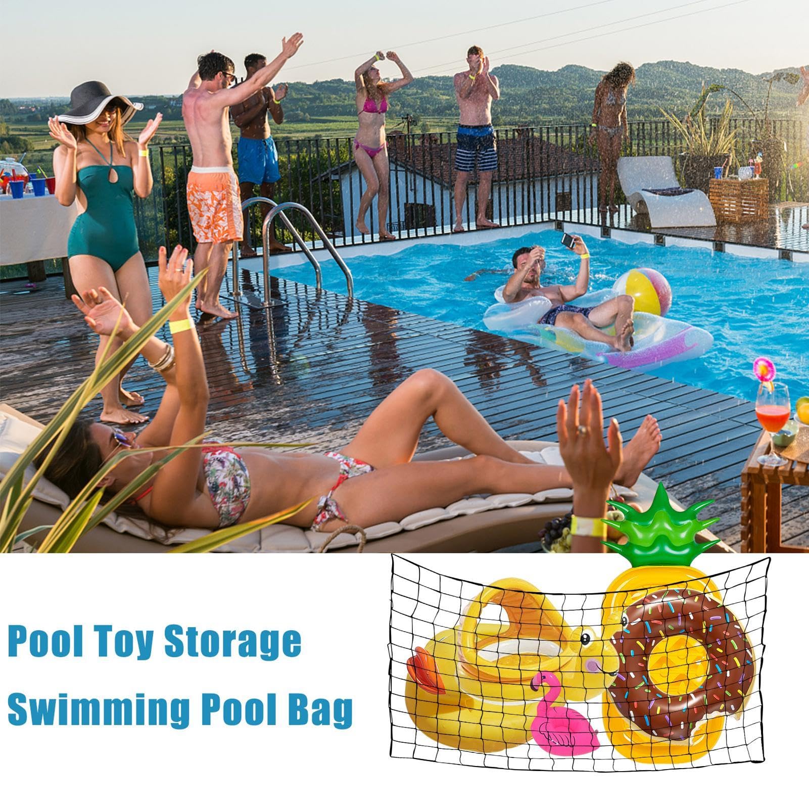 Organisateur de flottants au bord de la piscine, sac en filet de rangement