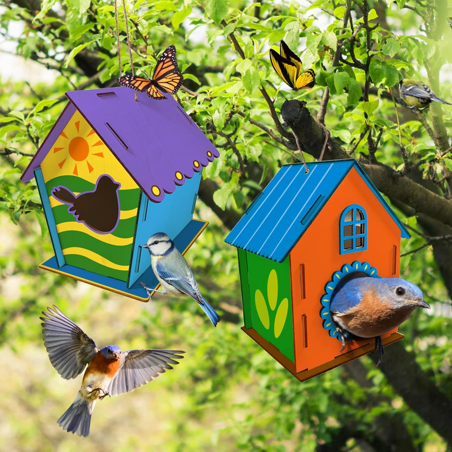 Heyzeibo 2Pack Bird House Craft Kits for Kids to Build and Paint Birdhouse, DIY Wooden Arts and Crafts Easter Gifts for Girls Boys Toddler