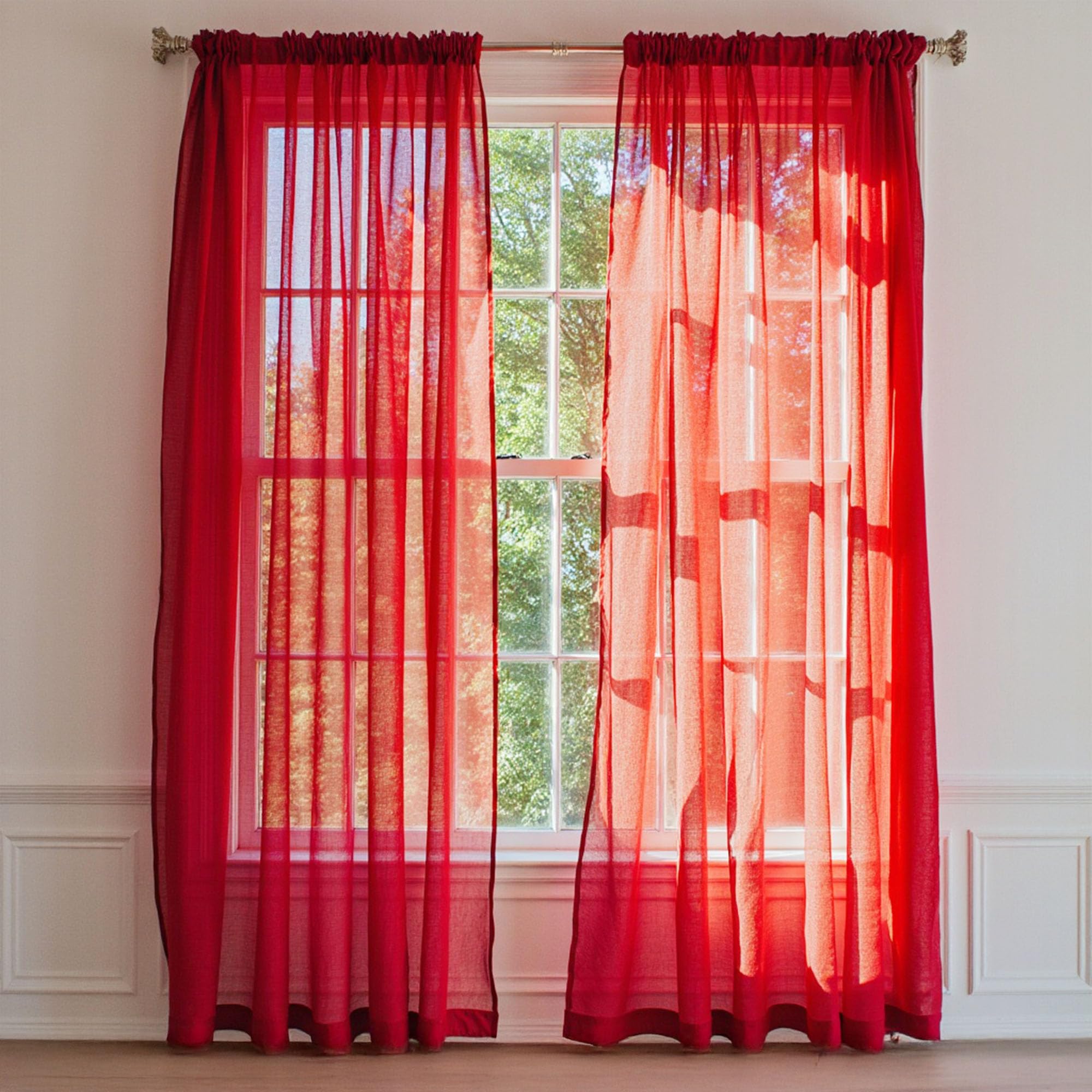 Trimming Shop Red Voile Curtains, 2 Panel Net Curtain, 142 x 206cm — image 1