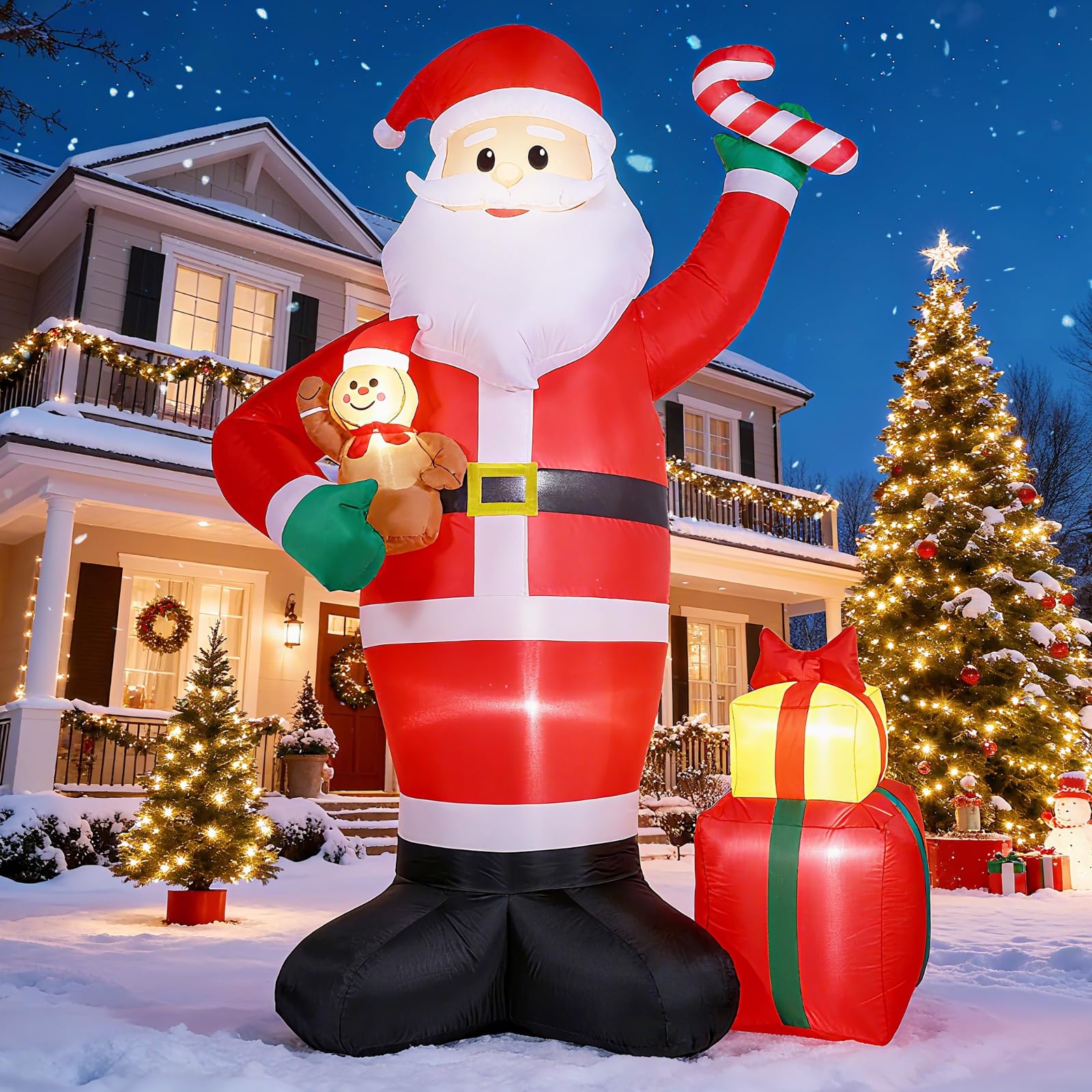 Quntis 244 CM Pere Noel Gonflable Exterieur avec LEDs Blanc Chaud, IP44 Pere Noel Gonflable, XXL Decoration Noel Exterieur Gonflable pour Intérieur Extérieur Jardin Pelouse Fête Christmas