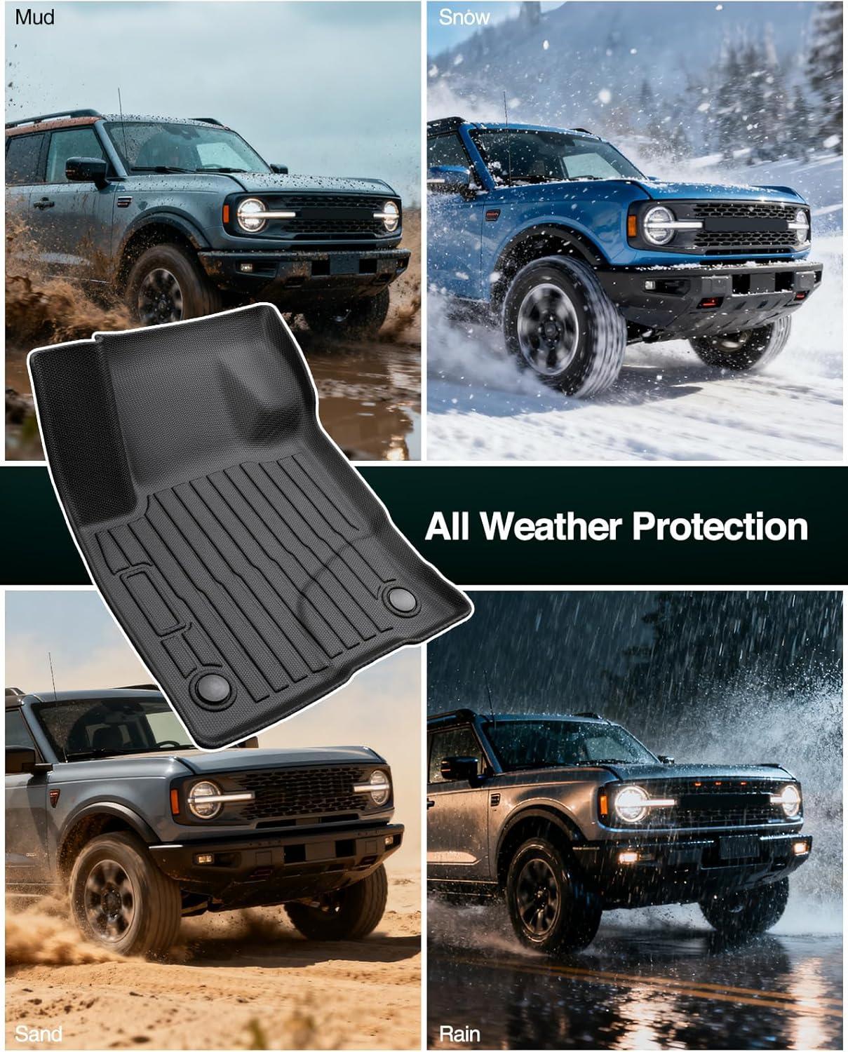 DiffCar® Floor Mats for Ford Bronco Sport 2021-2025 (Only for Sport) Car Mats Full Set Cargo Liner (w/Full Size Spare Tire) 4-Door All Weather NonSlip Auto Heavy Duty Accessories for Ford Bronco Sport