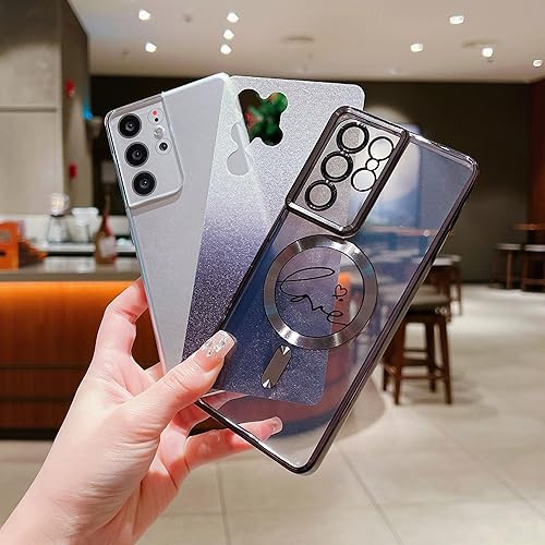 Miniatura 3 de Funda magnética para teléfono Samsung Galaxy S21 Ultra 5G, compatible con MagSafe cubierta de lujo chapada en degradado con purpurina suave,