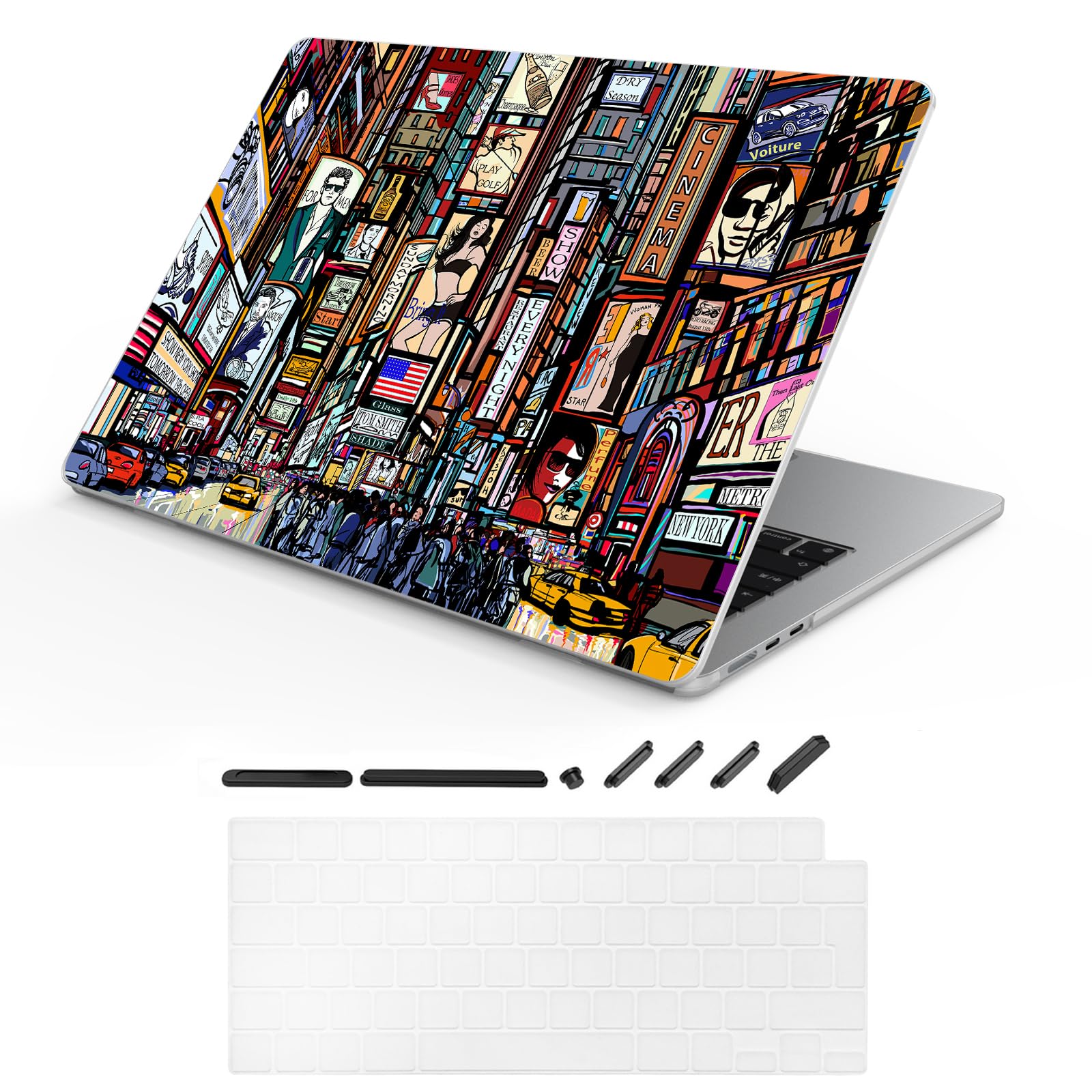 Étui pour MacBook Air 15,3 Pouces，Versions 2025-2023 (modèle: MacBook Air 15 A3241 M4 A3114 M3 A2941 M2 Chip), Coque Rigide avec Housse de Clavier,City Graffiti -7